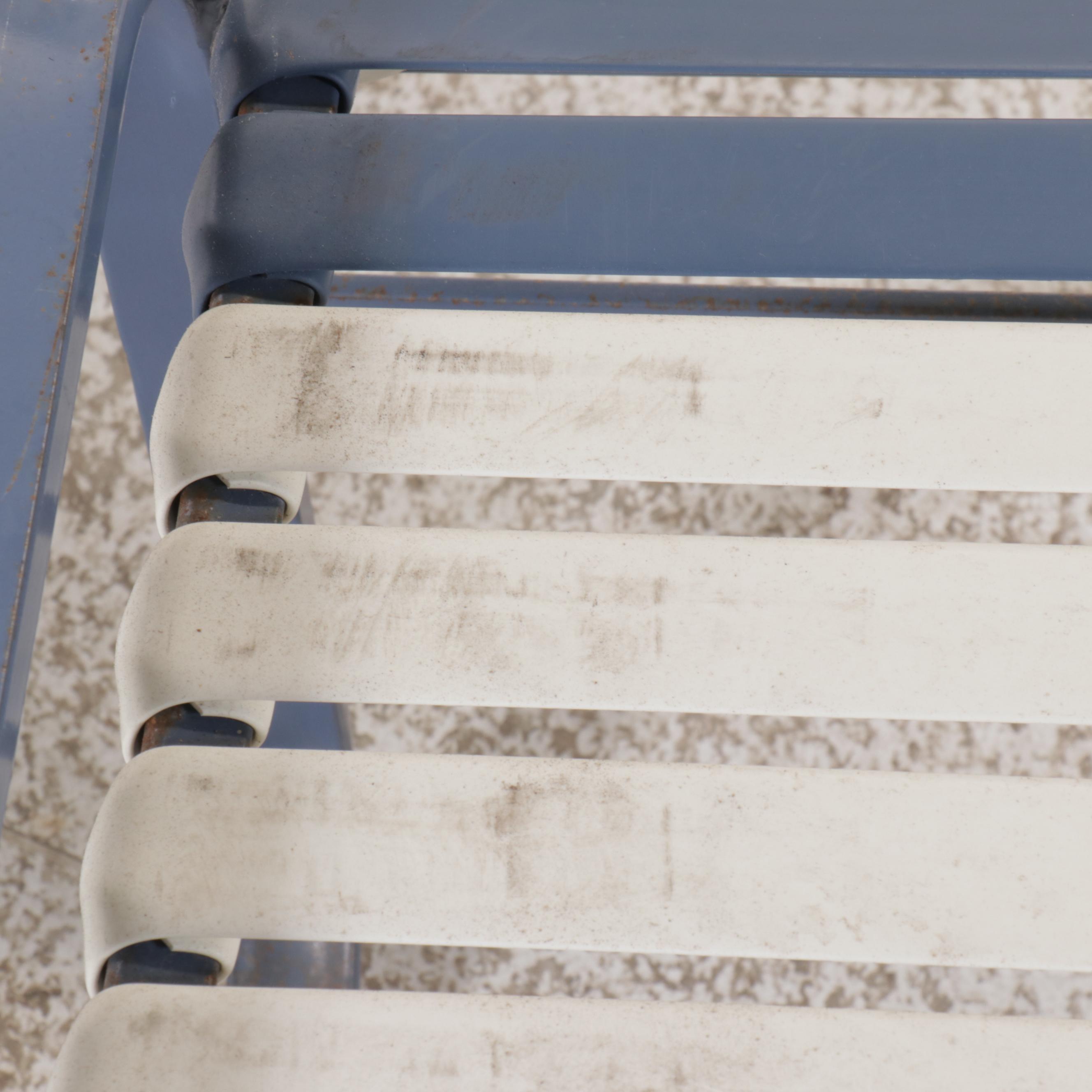 Pair of Cantilevered Aluminum Patio Armchairs with Ottoman and Side Table