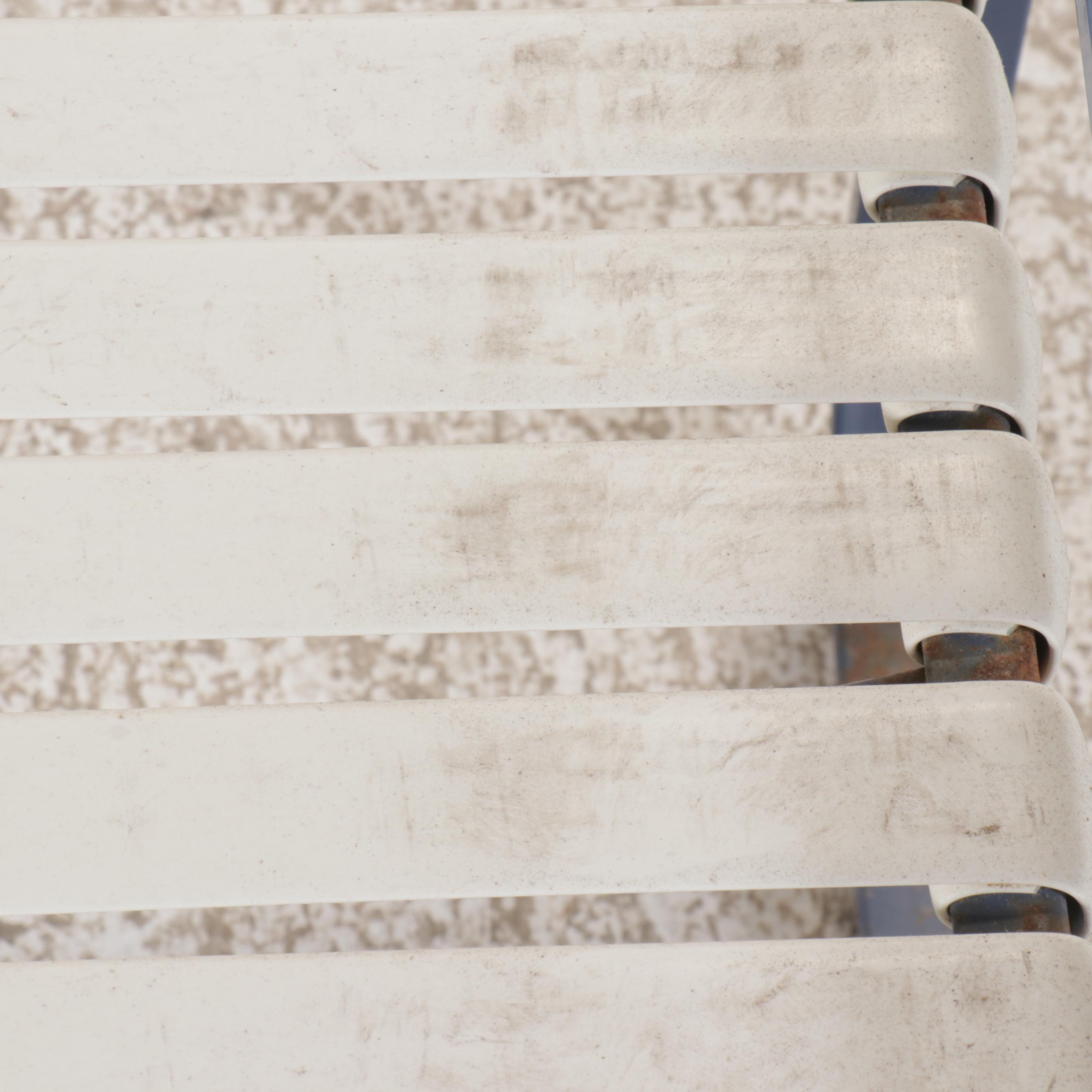 Pair of Cantilevered Aluminum Patio Armchairs with Ottoman and Side Table