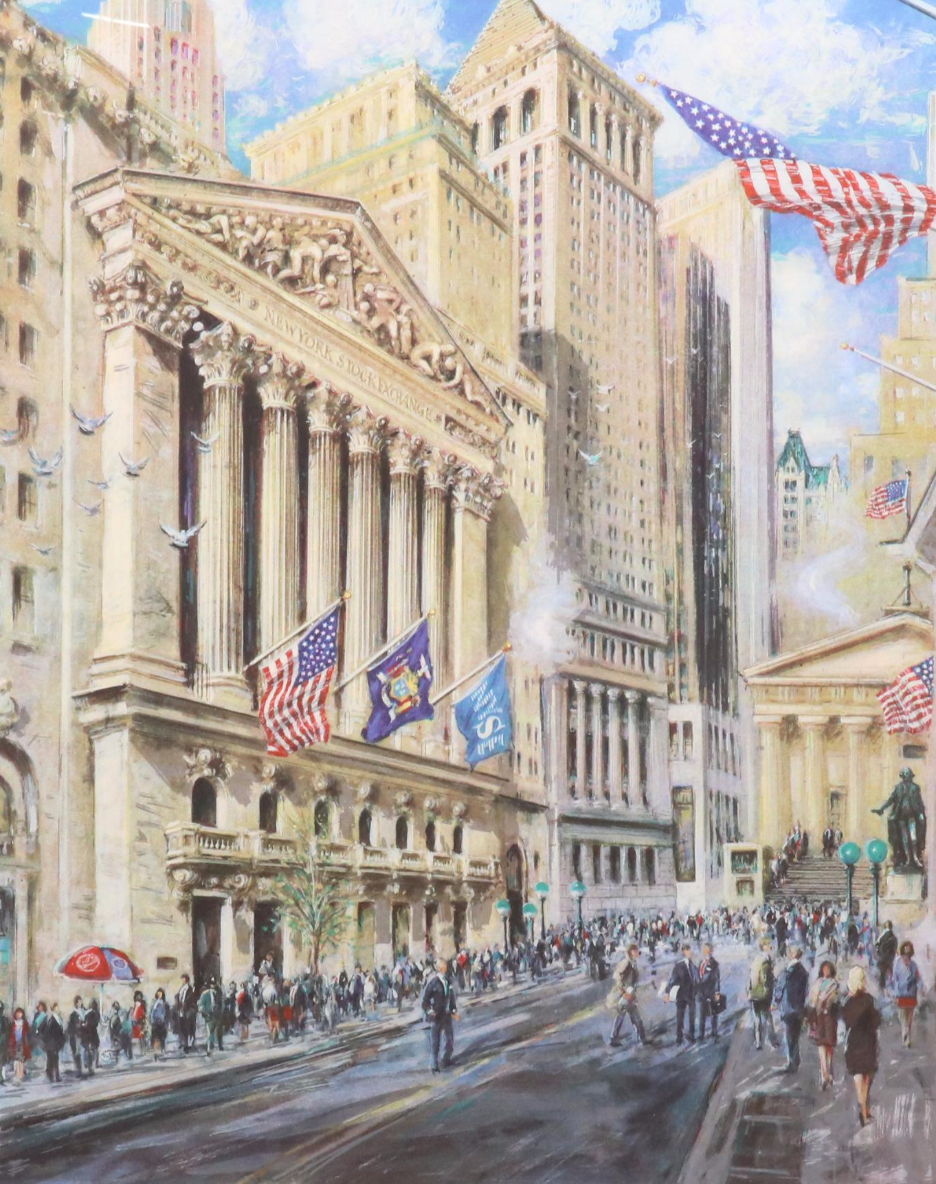 Kamil Kubik Offset Lithograph "Noon at the Exchange," Late 20th C.