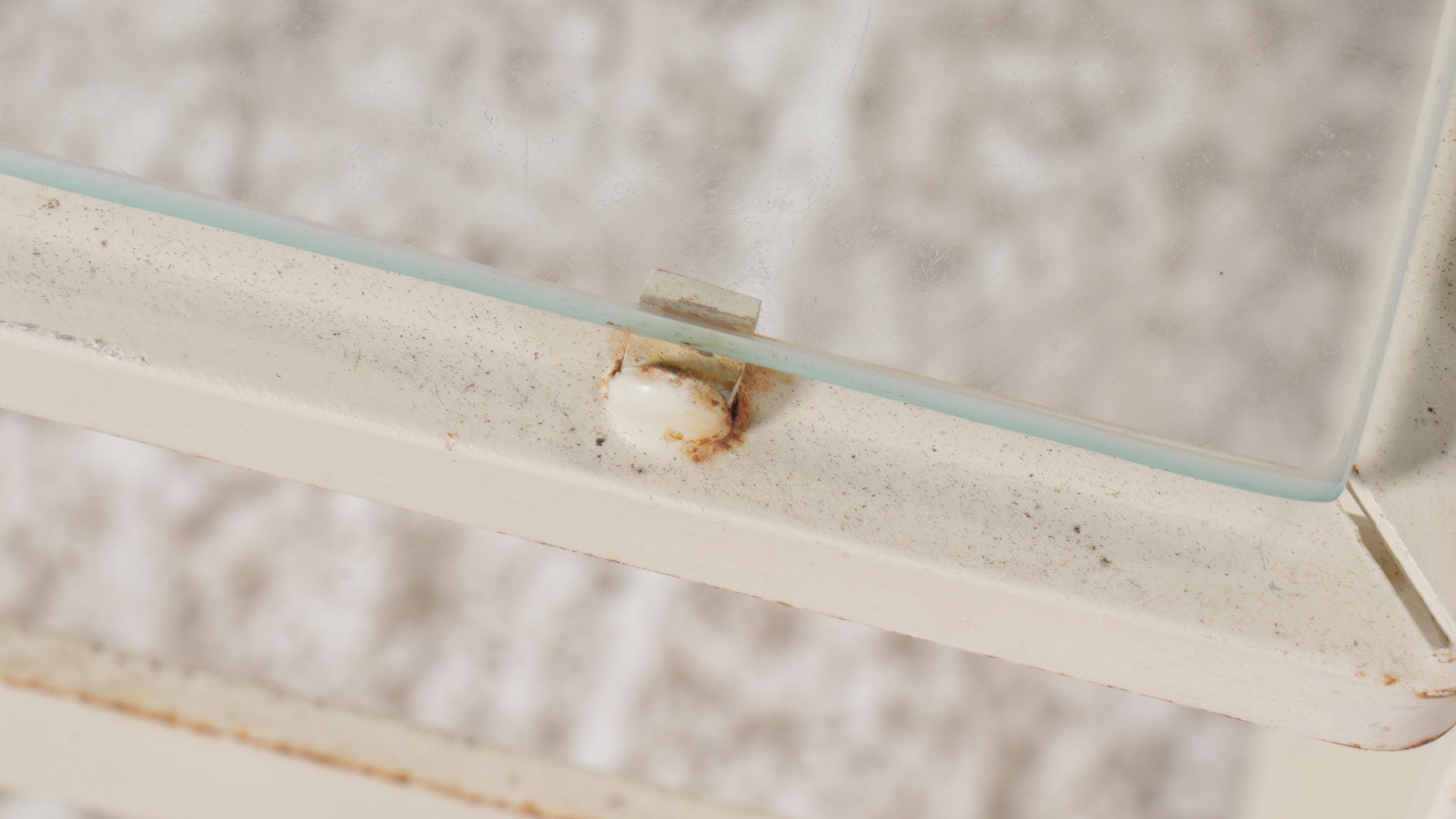 Pair of Cantilevered Aluminum Patio Armchairs with Ottoman and Side Table