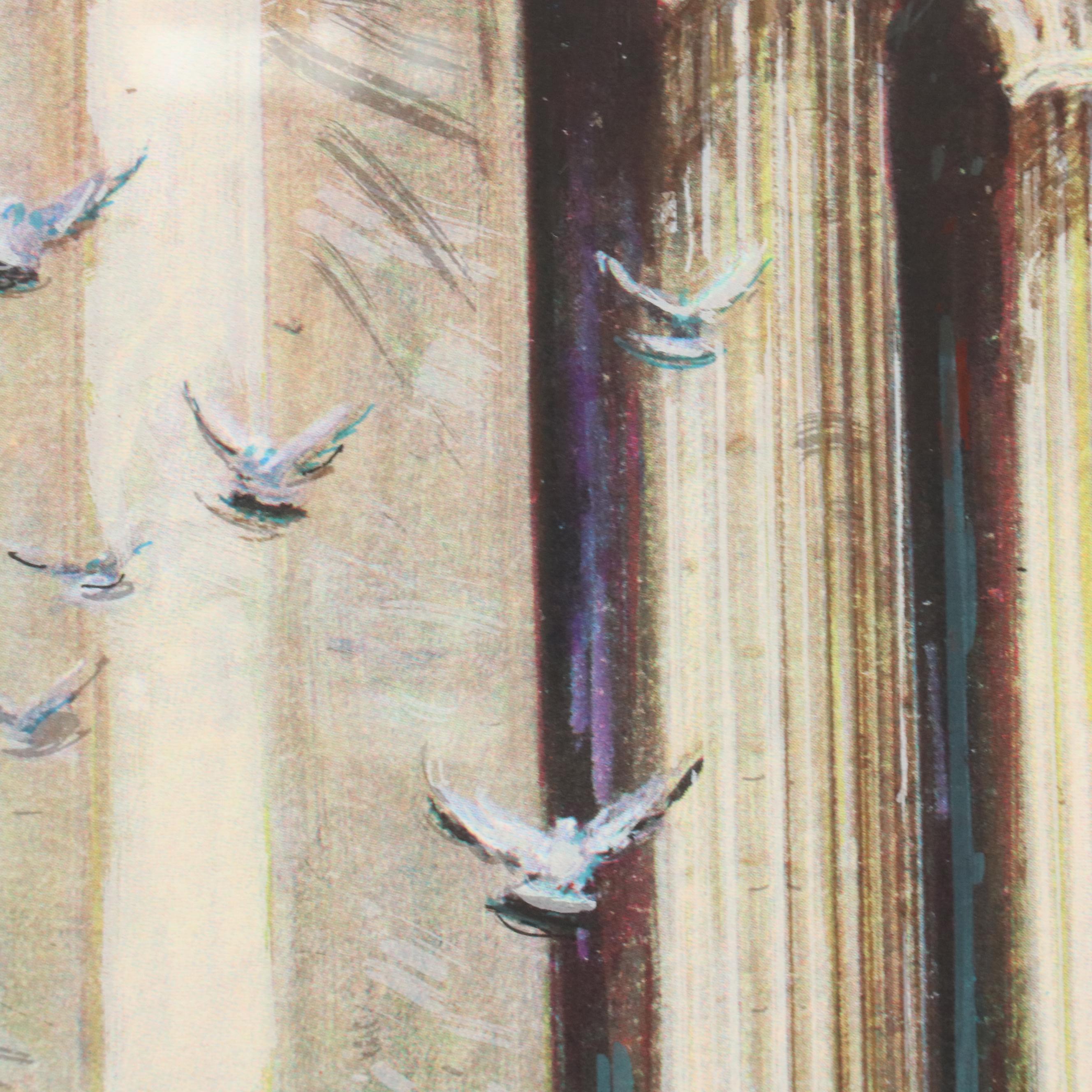 Kamil Kubik Offset Lithograph "Noon at the Exchange," Late 20th C.