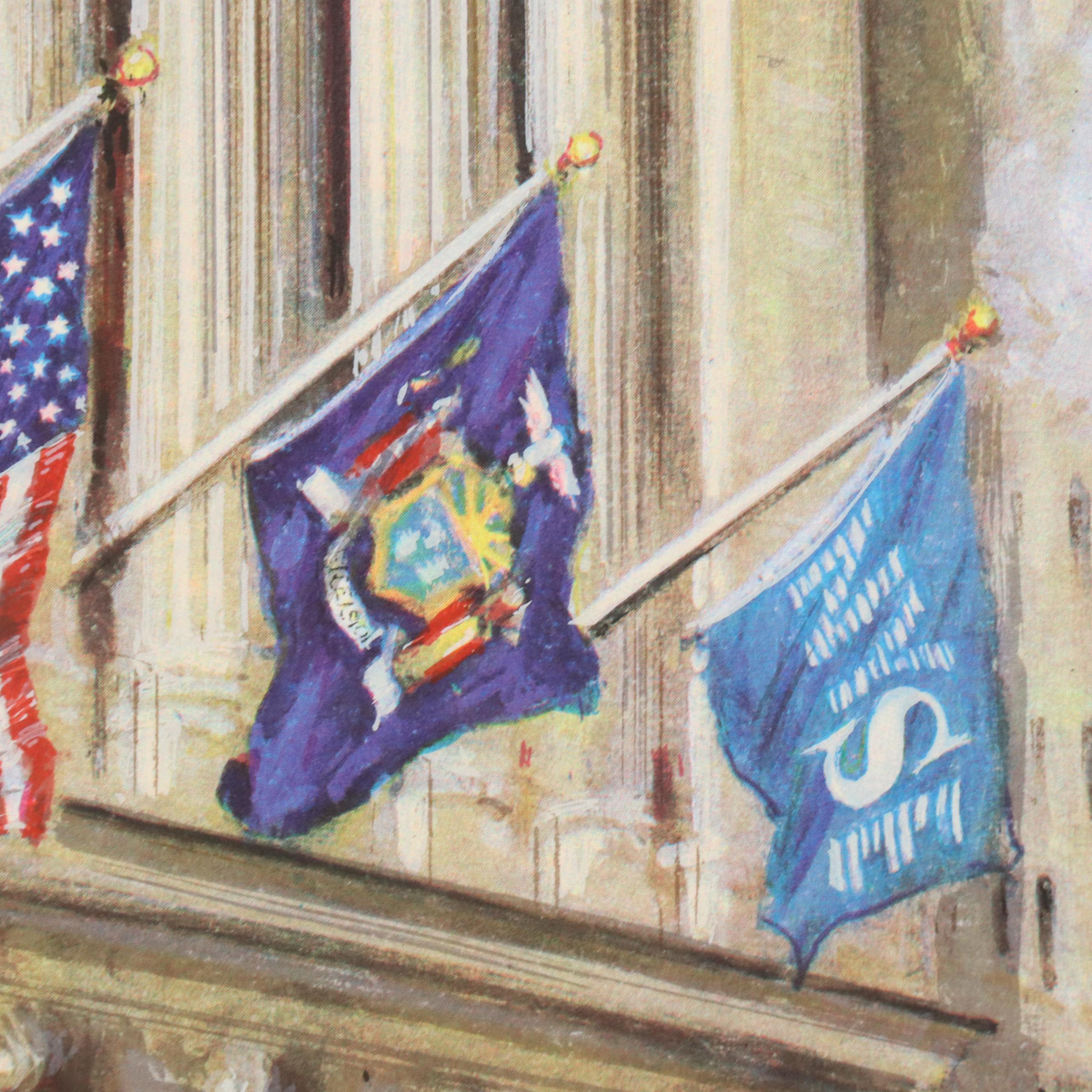 Kamil Kubik Offset Lithograph "Noon at the Exchange," Late 20th C.