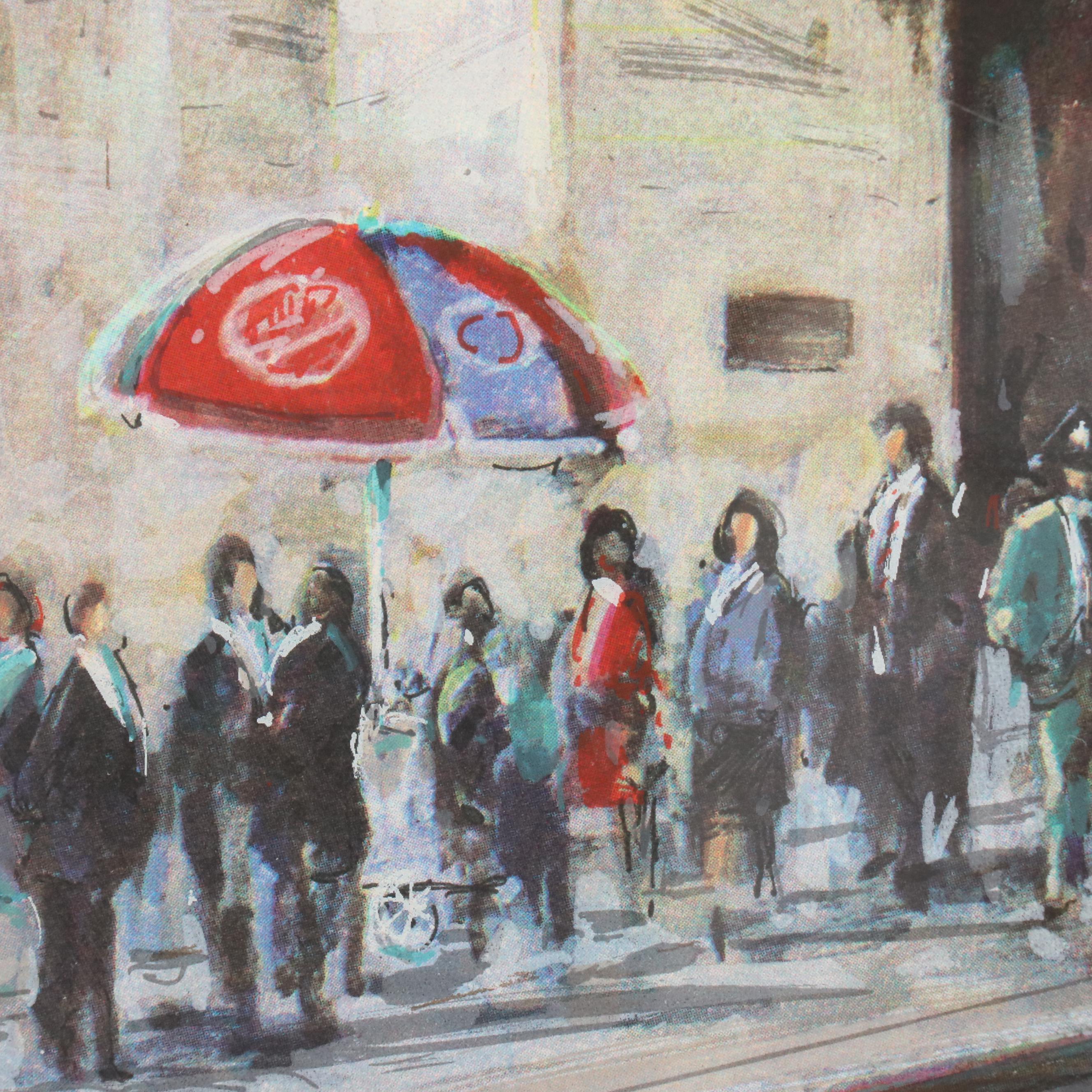 Kamil Kubik Offset Lithograph "Noon at the Exchange," Late 20th C.