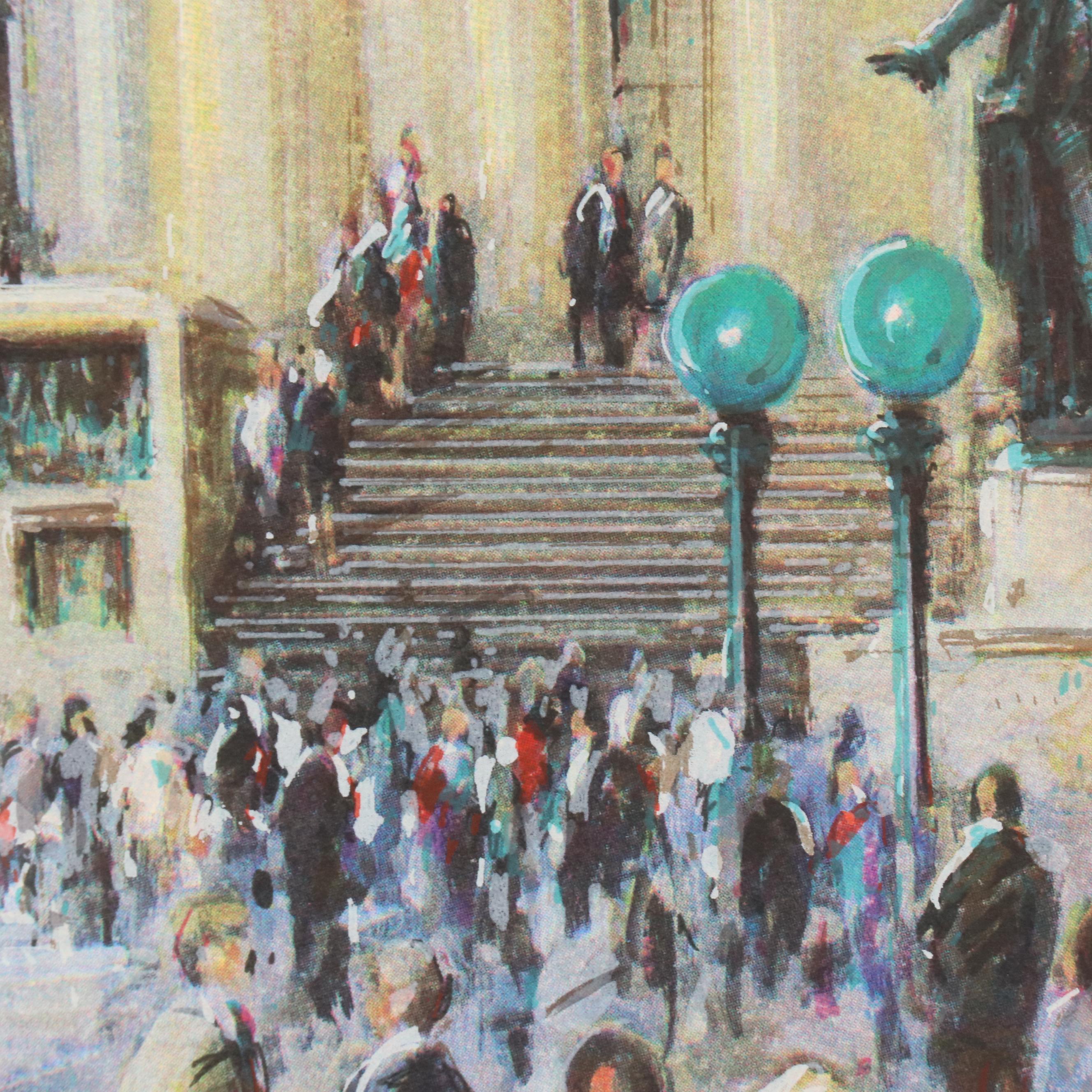 Kamil Kubik Offset Lithograph "Noon at the Exchange," Late 20th C.