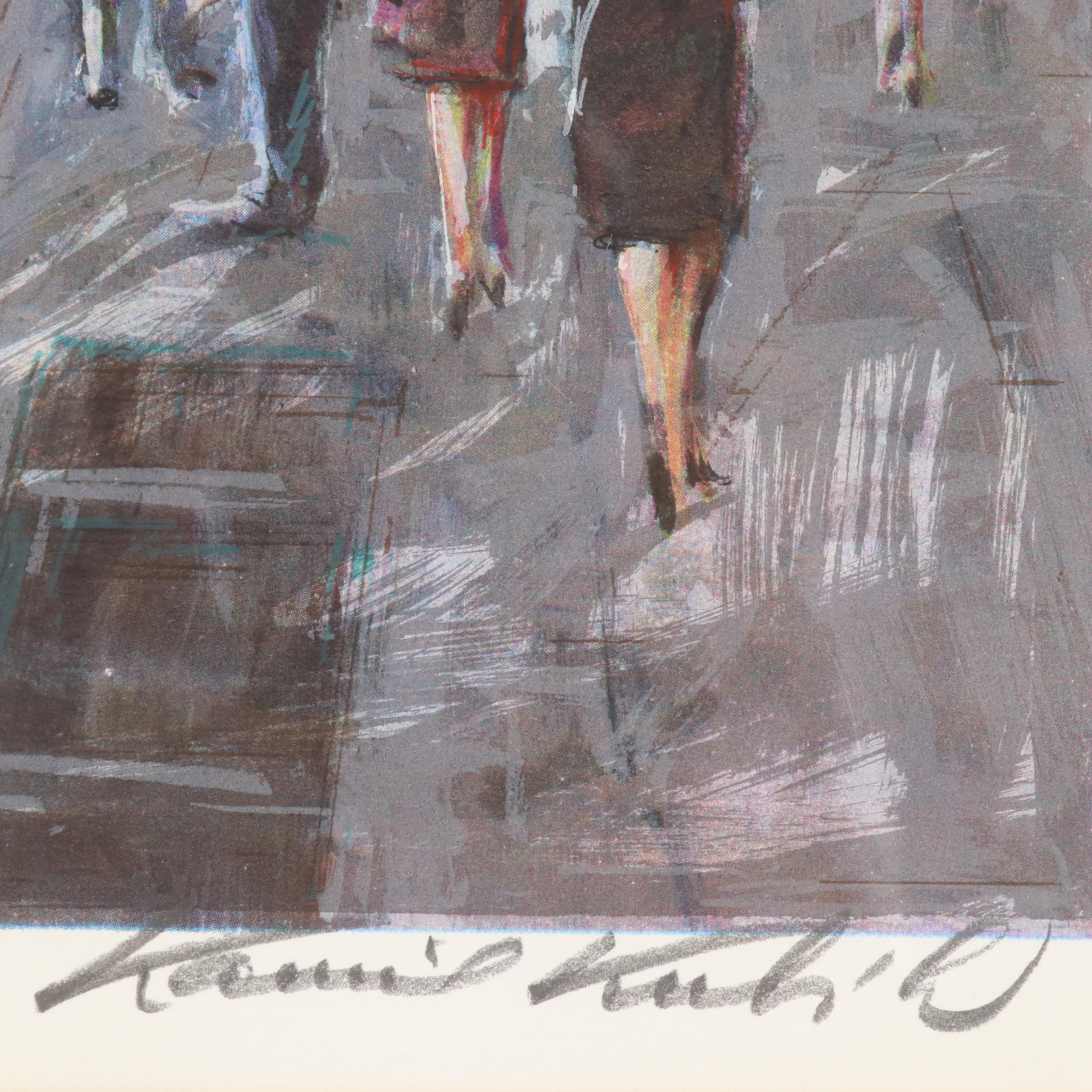 Kamil Kubik Offset Lithograph "Noon at the Exchange," Late 20th C.