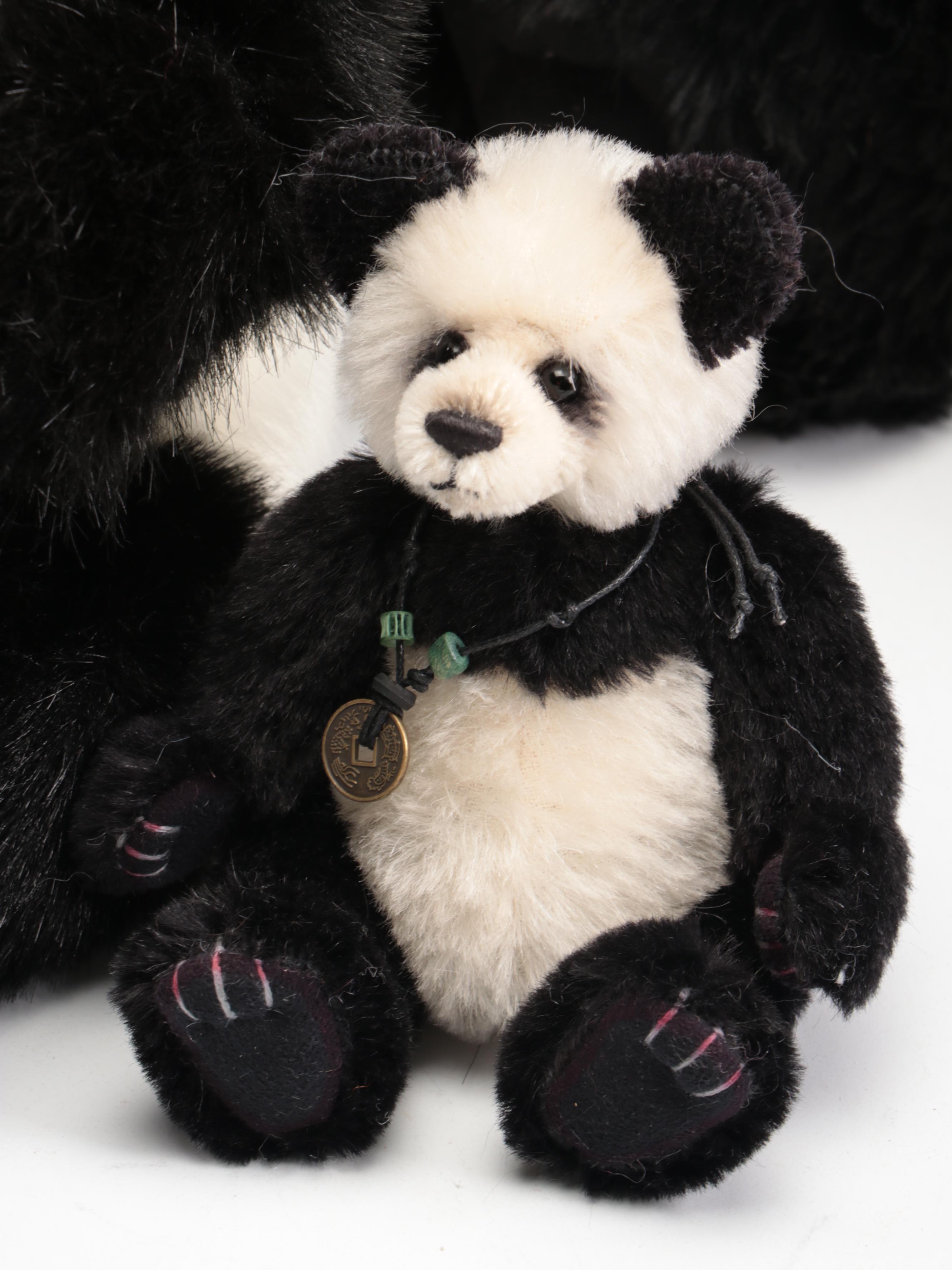 Charlie Bears "Fenella & Faith" with Other Stuffed Panda Bears