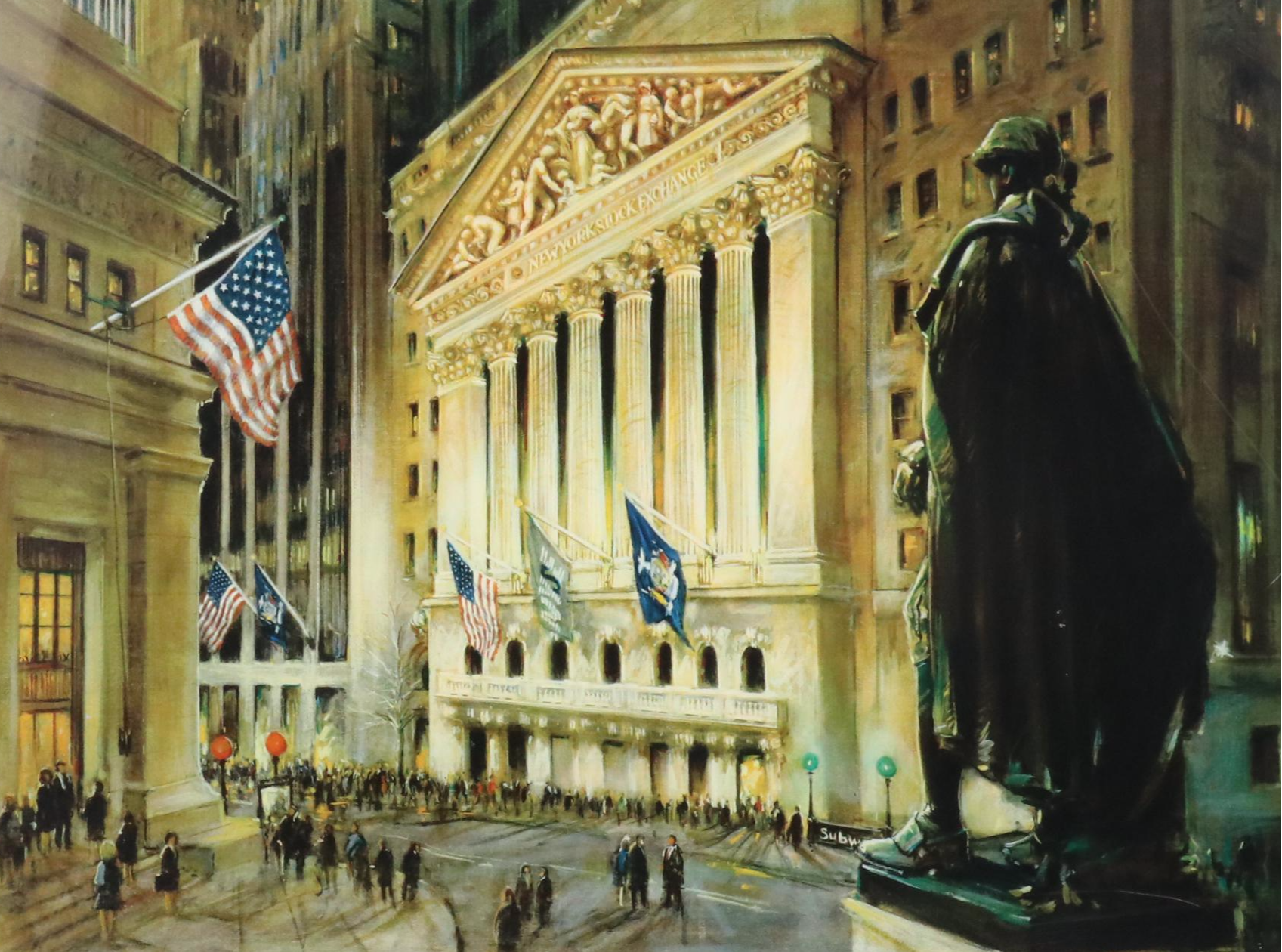Kamil Kubik Offset Lithograph "Wall Street at Night"