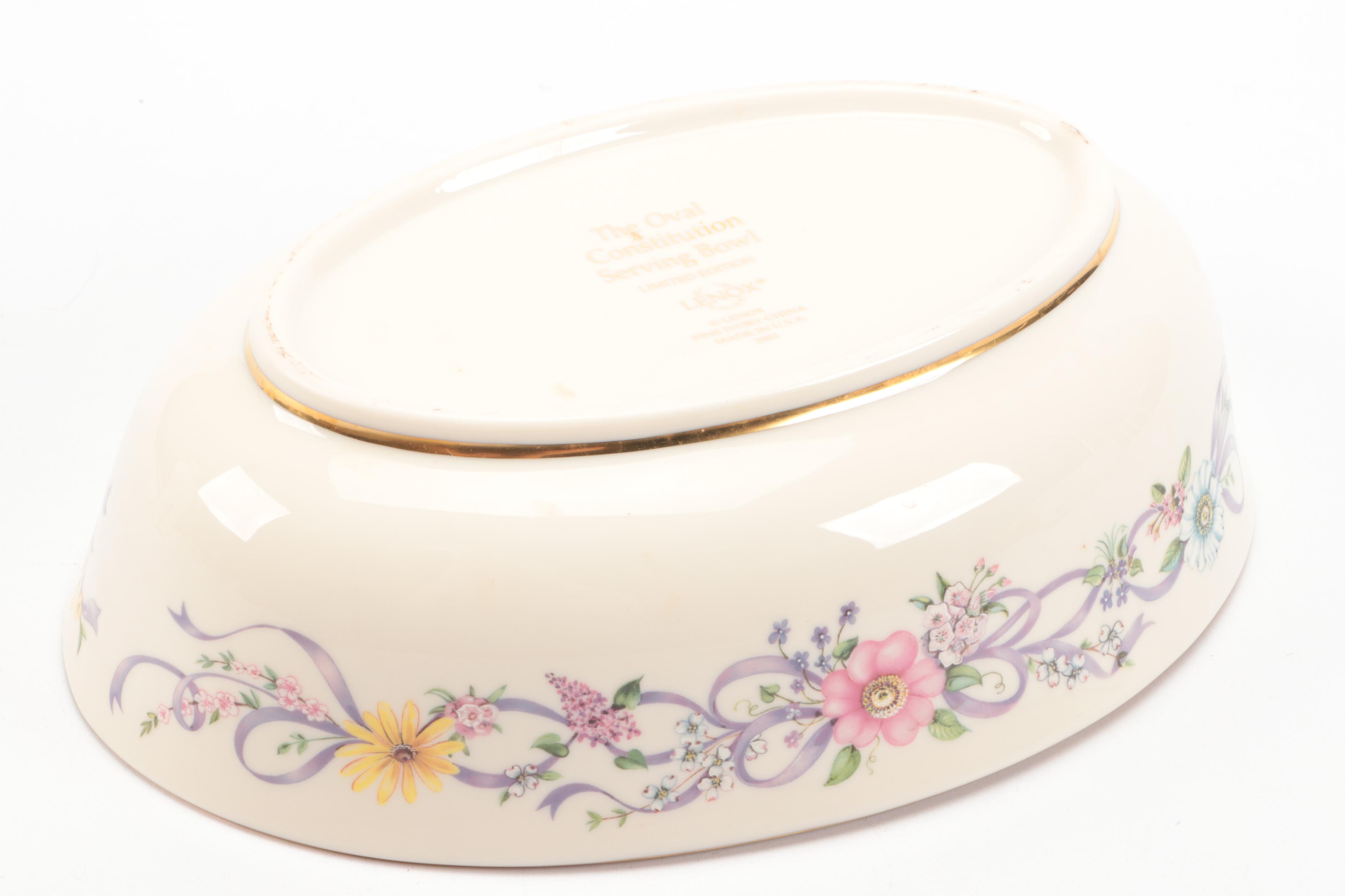 Lenox Porcelain "Constitution" Oval Serving Bowl with Candlesticks