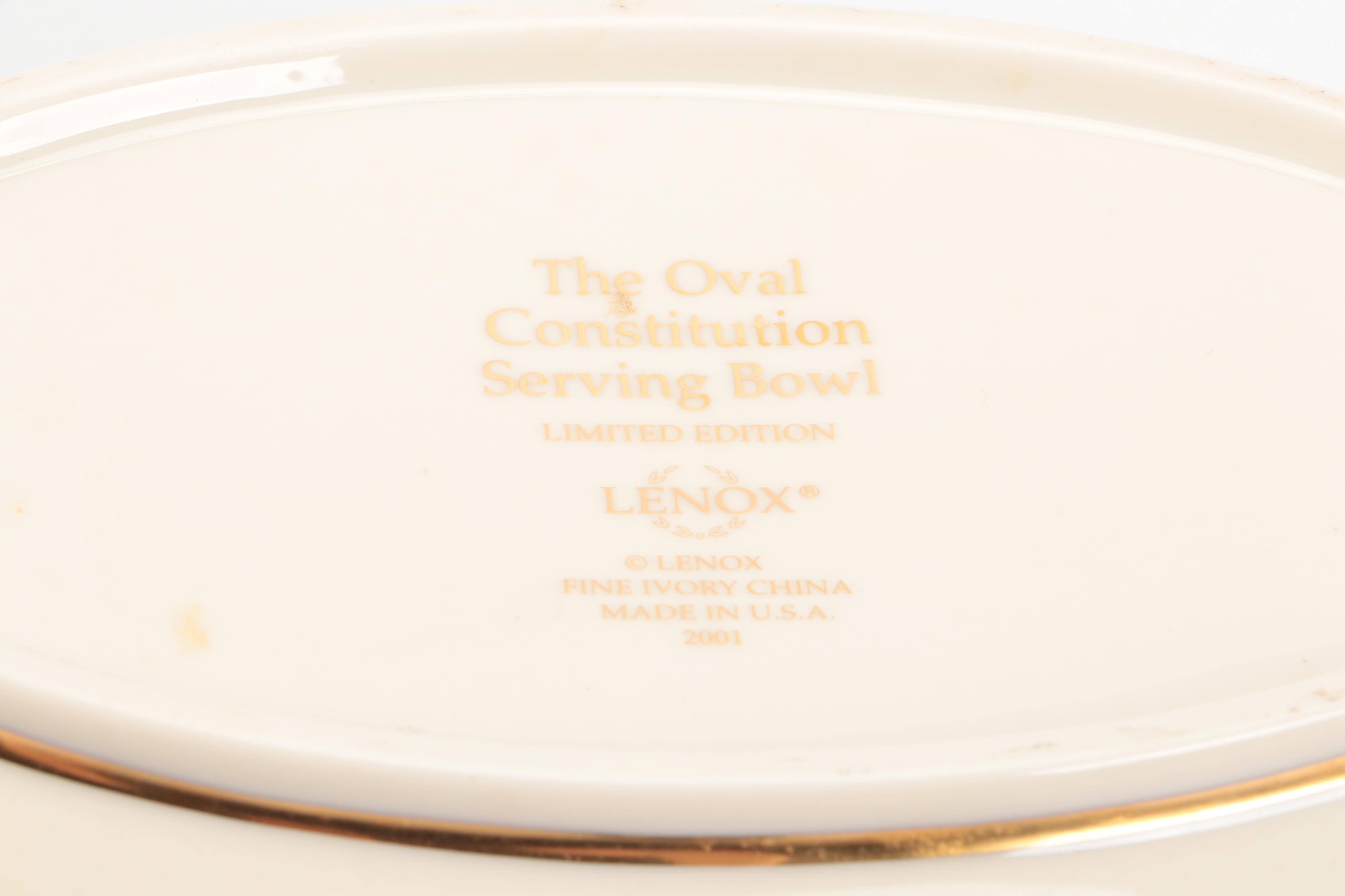 Lenox Porcelain "Constitution" Oval Serving Bowl with Candlesticks