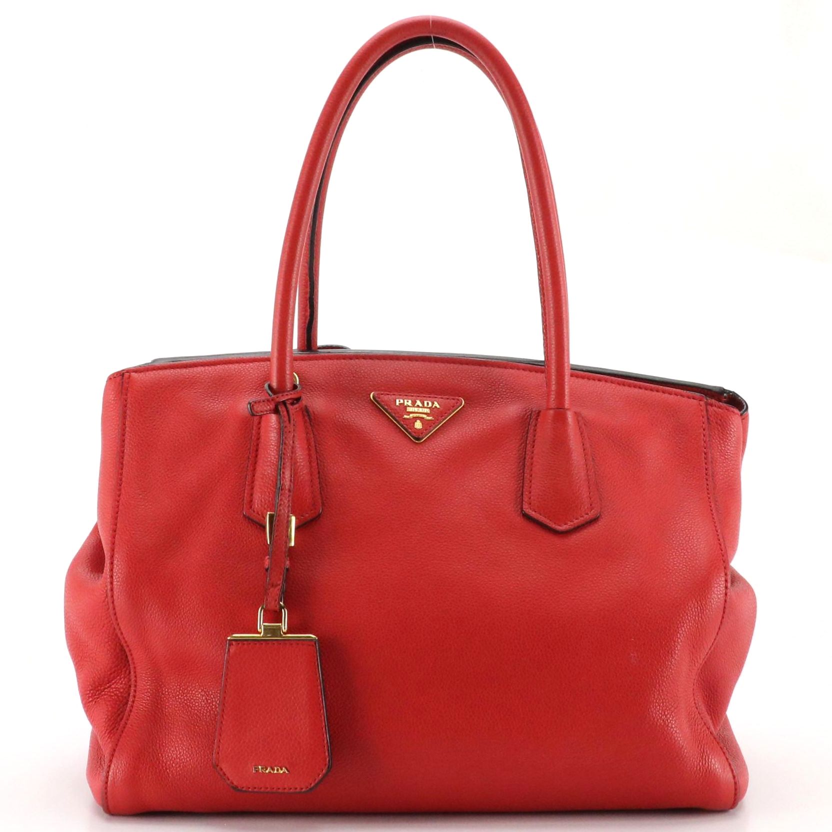 Prada Two-Way Shoulder Tote in Red Vitello Daino Leather