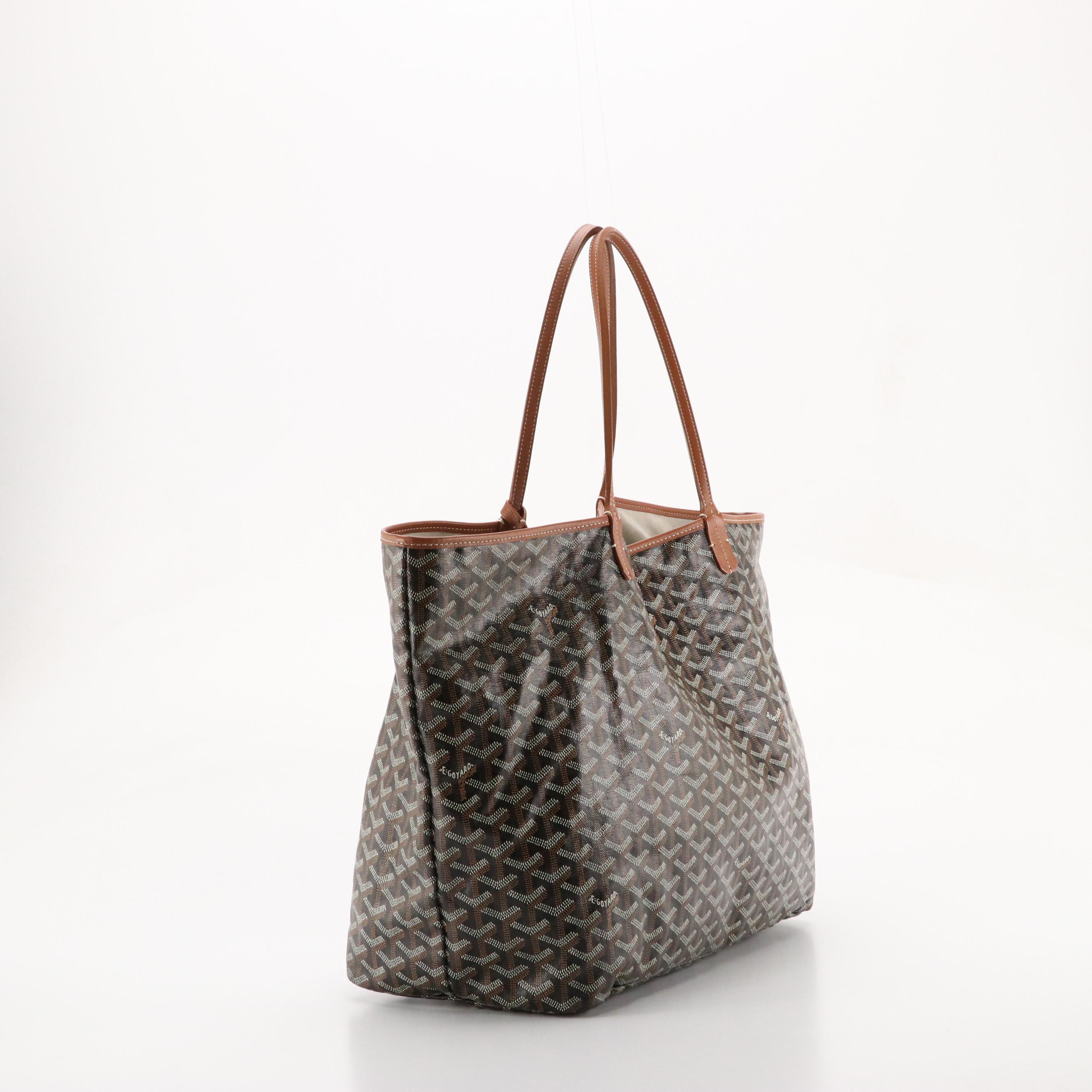 Goyard St. Louis GM Tote in Goyardine Chevron Canvas with Leather Trim and Pouch