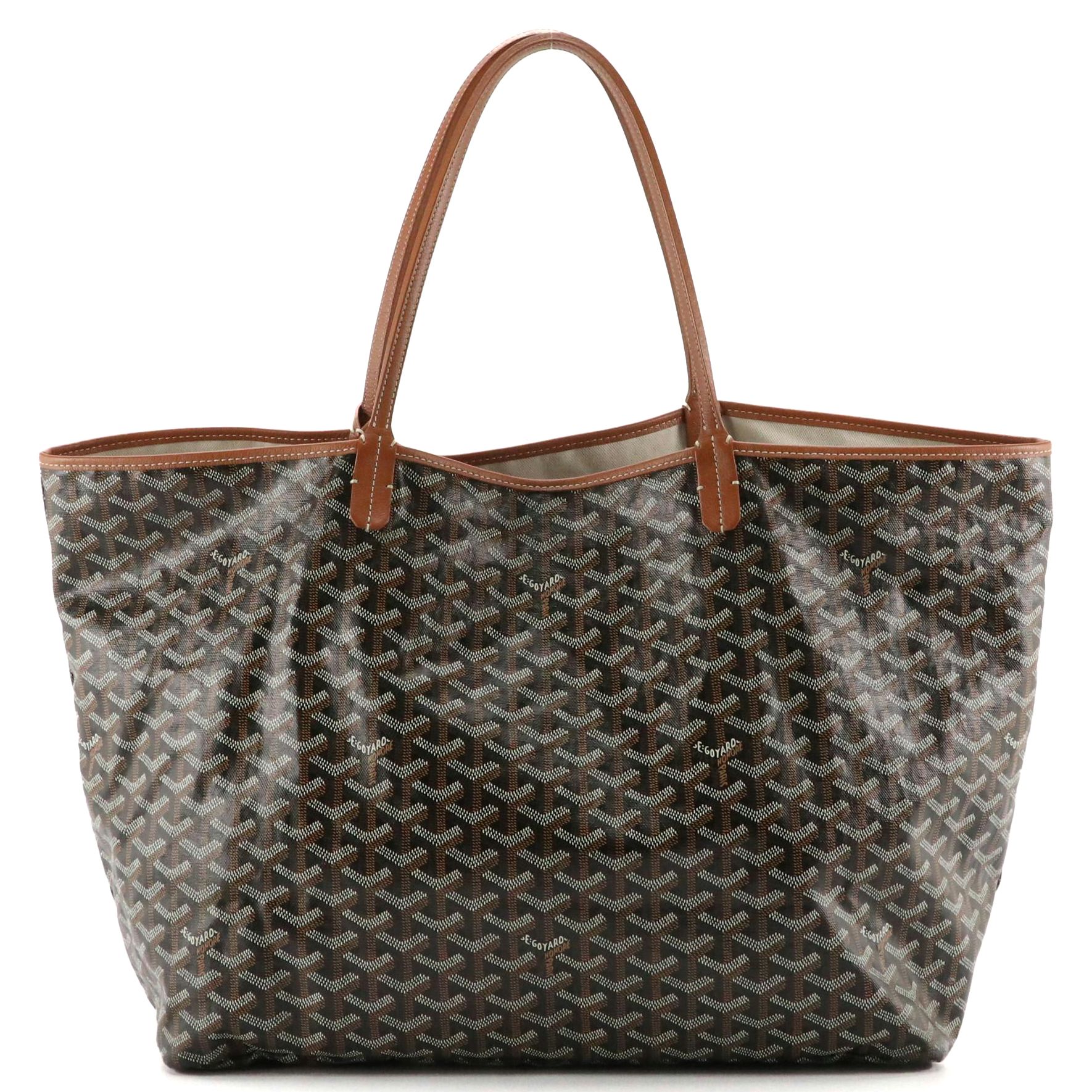 Goyard St. Louis GM Tote in Goyardine Chevron Canvas with Leather Trim and Pouch