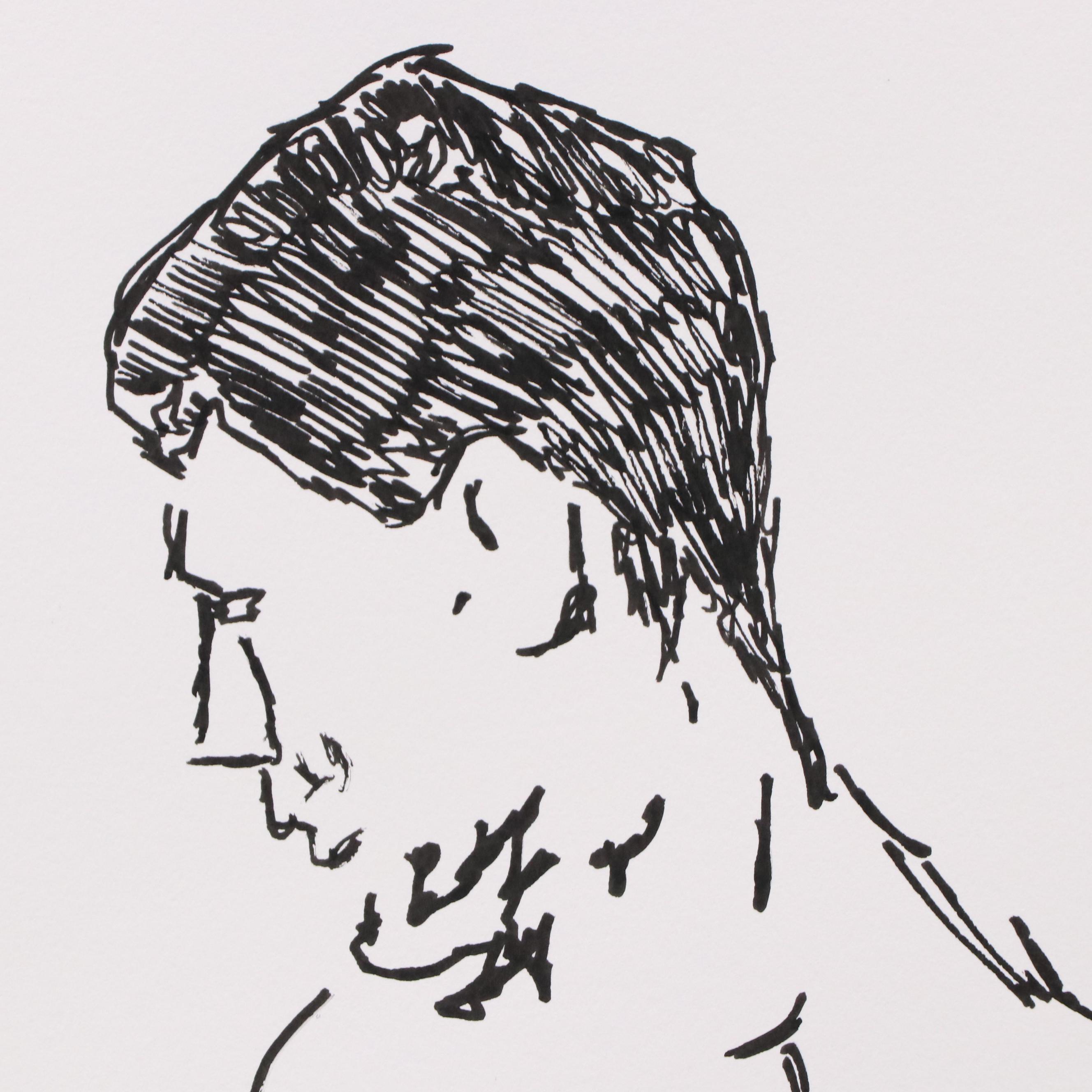 deSanto Stylized Figural Stylized Ink Drawing "Solitude in Motion," 2025