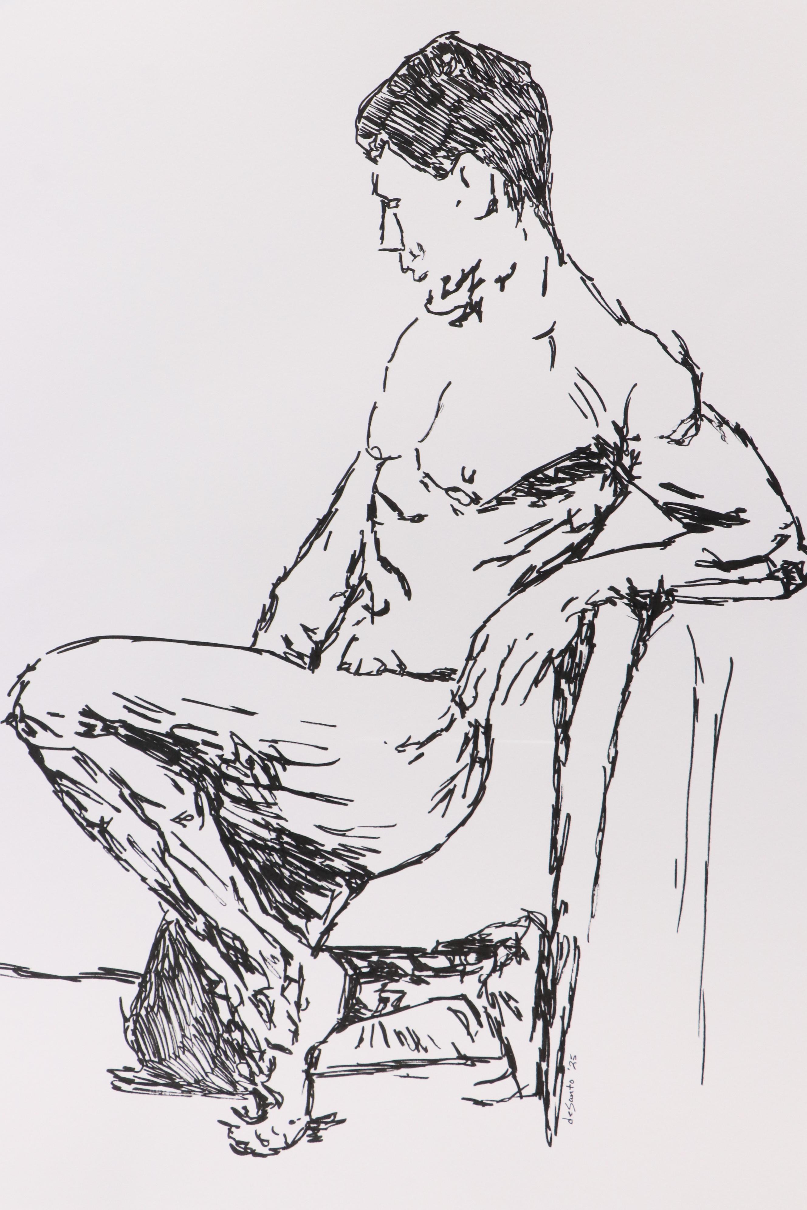 deSanto Stylized Figural Stylized Ink Drawing "Solitude in Motion," 2025