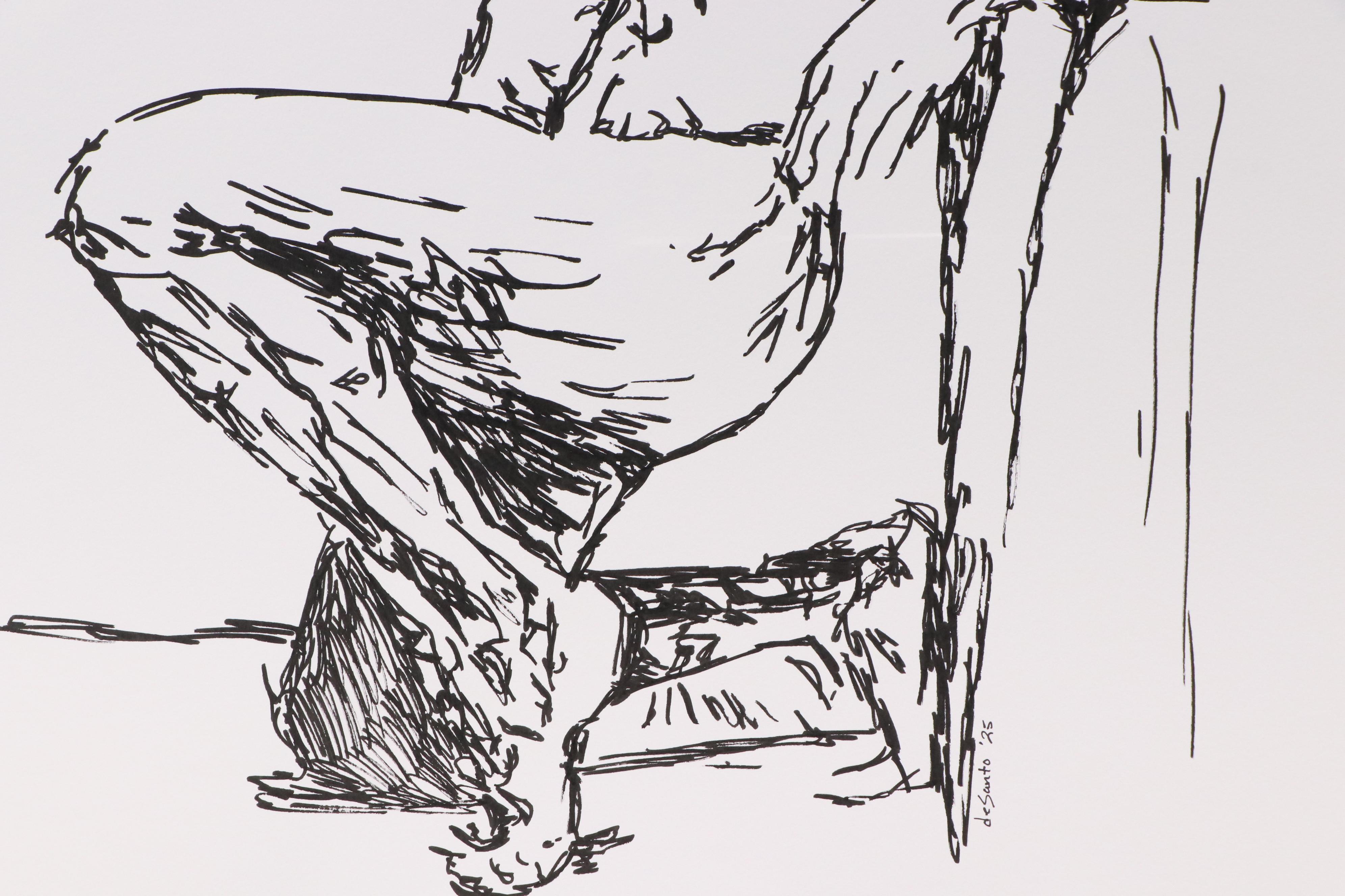 deSanto Stylized Figural Stylized Ink Drawing "Solitude in Motion," 2025