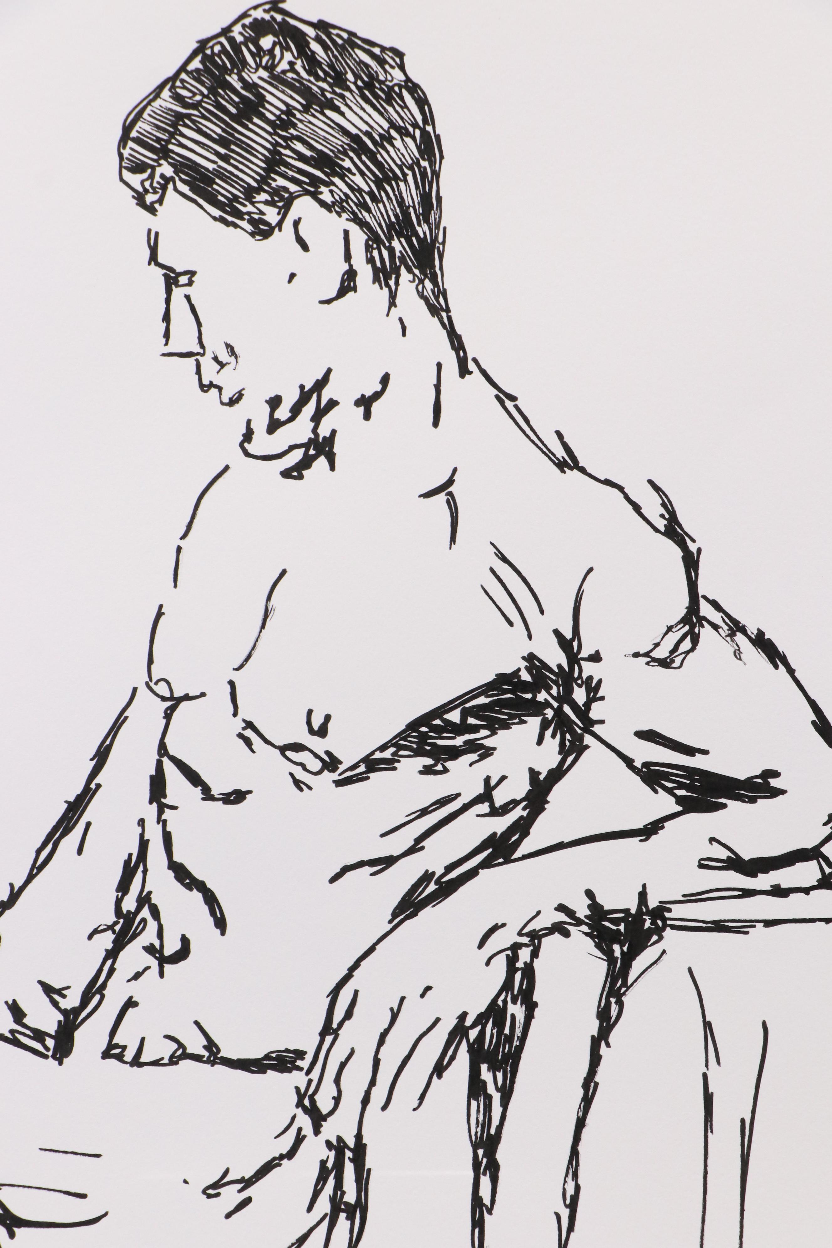 deSanto Stylized Figural Stylized Ink Drawing "Solitude in Motion," 2025