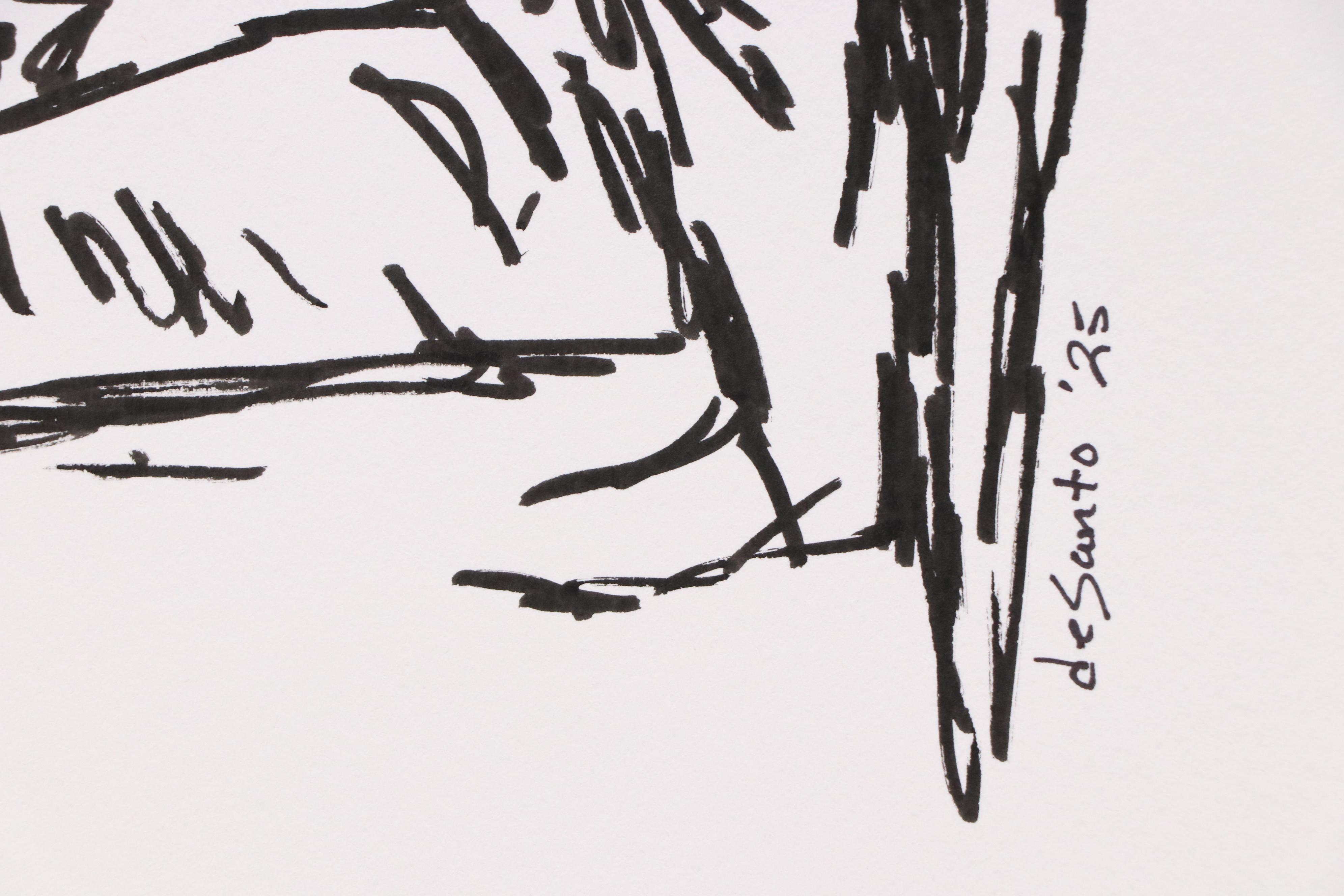 deSanto Stylized Figural Stylized Ink Drawing "Solitude in Motion," 2025