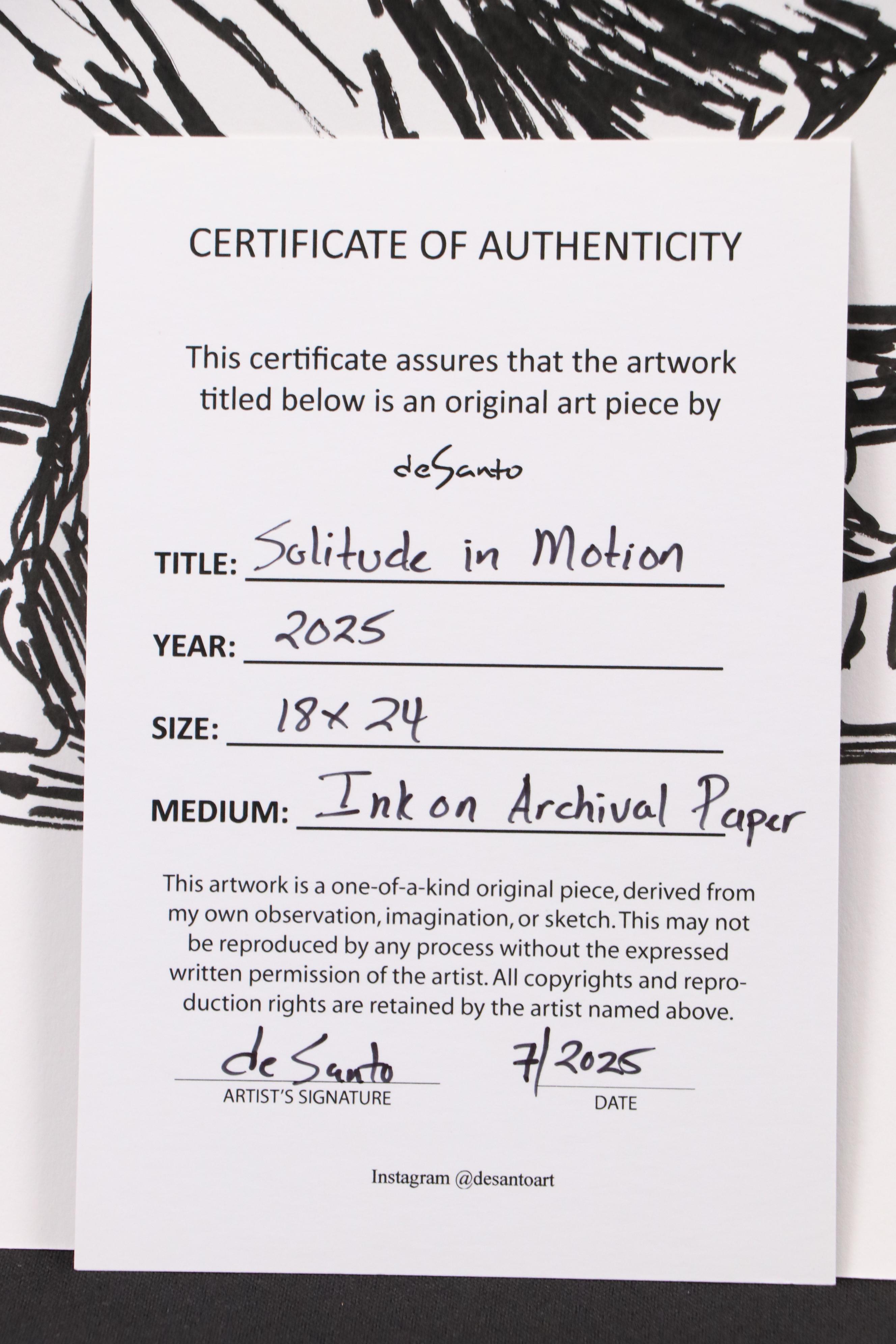 deSanto Stylized Figural Stylized Ink Drawing "Solitude in Motion," 2025