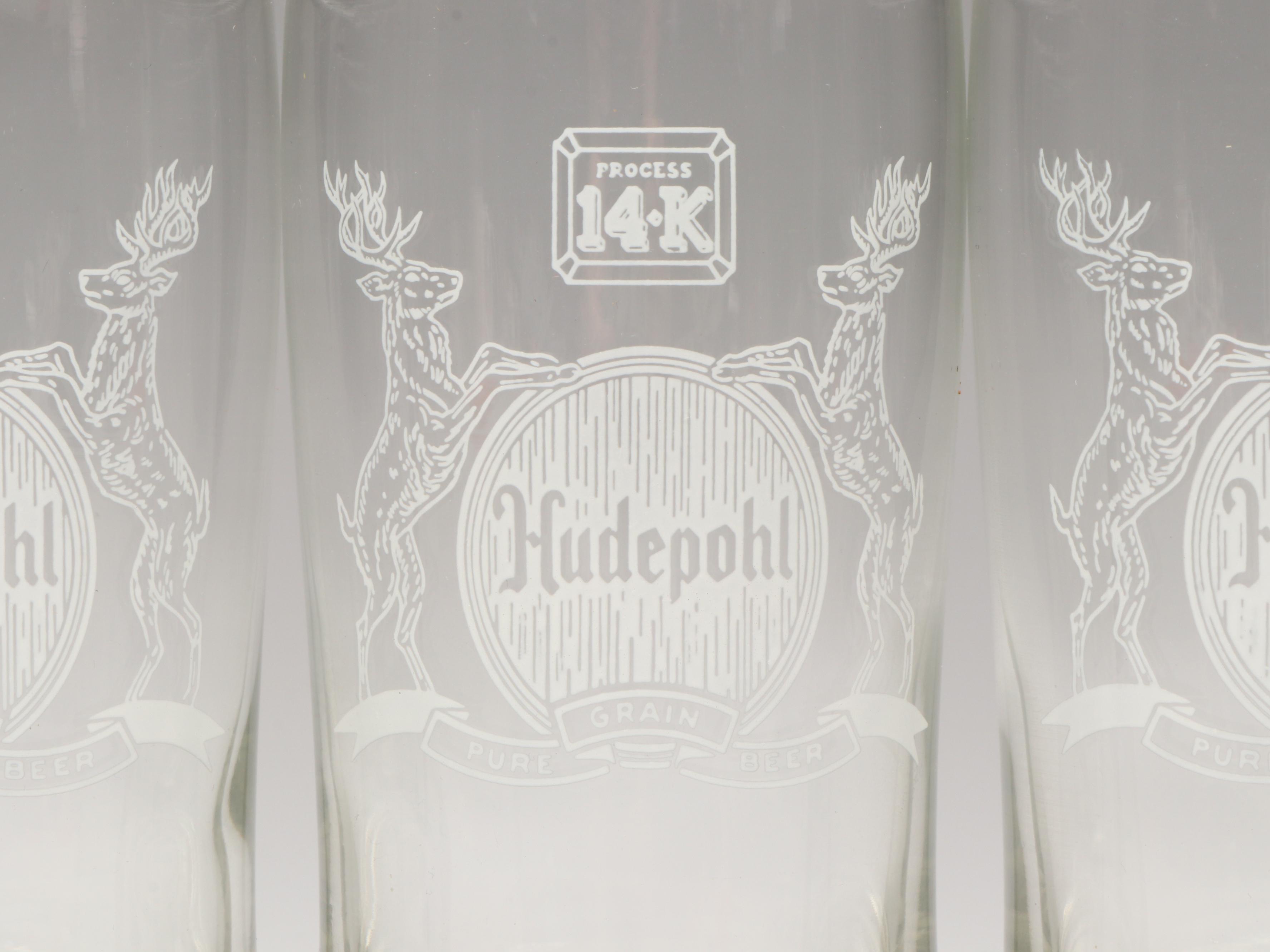 Hudepohl Beer Glass Tumblers with Playboy Club Ashtray and Musical Jug