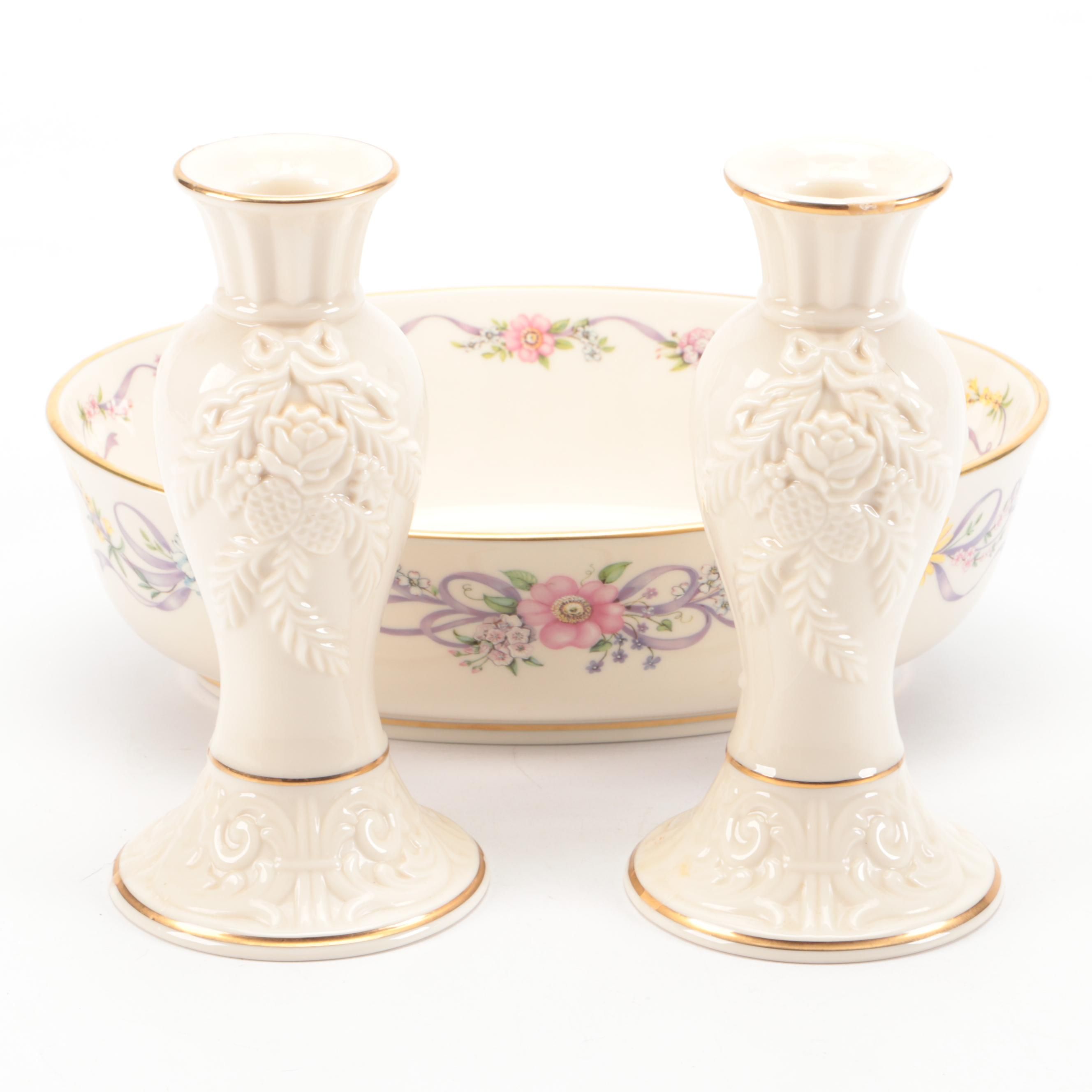 Lenox Porcelain "Constitution" Oval Serving Bowl with Candlesticks