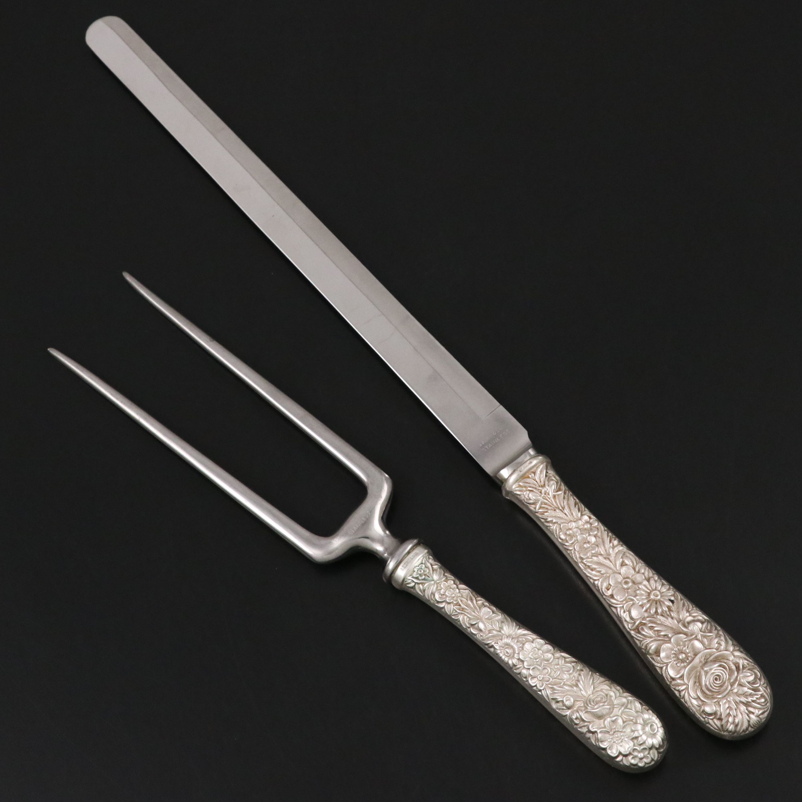 S. Kirk & Son "Repoussé"  Sterling Silver Handled Roast Holder and Ham Slicer