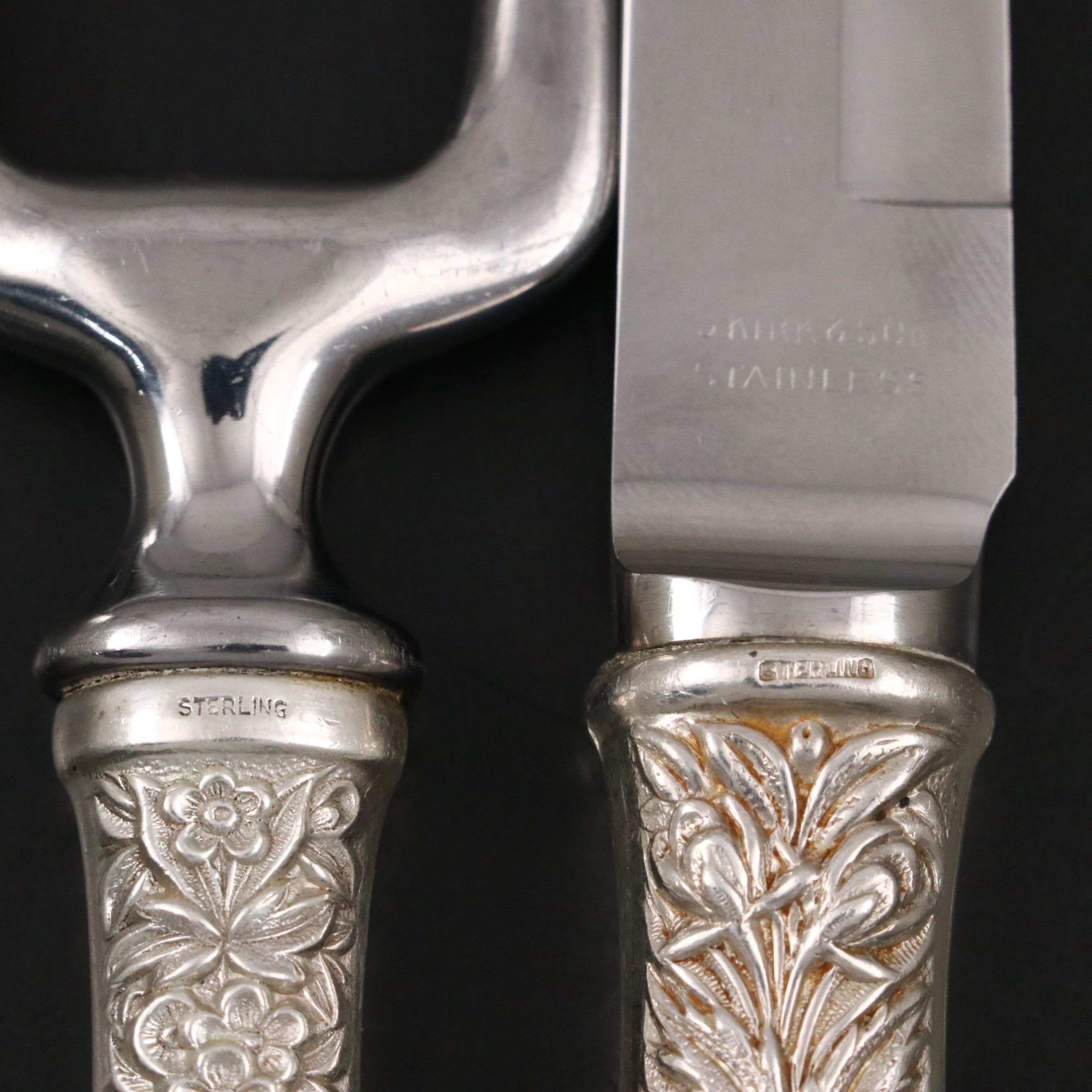 S. Kirk & Son "Repoussé"  Sterling Silver Handled Roast Holder and Ham Slicer