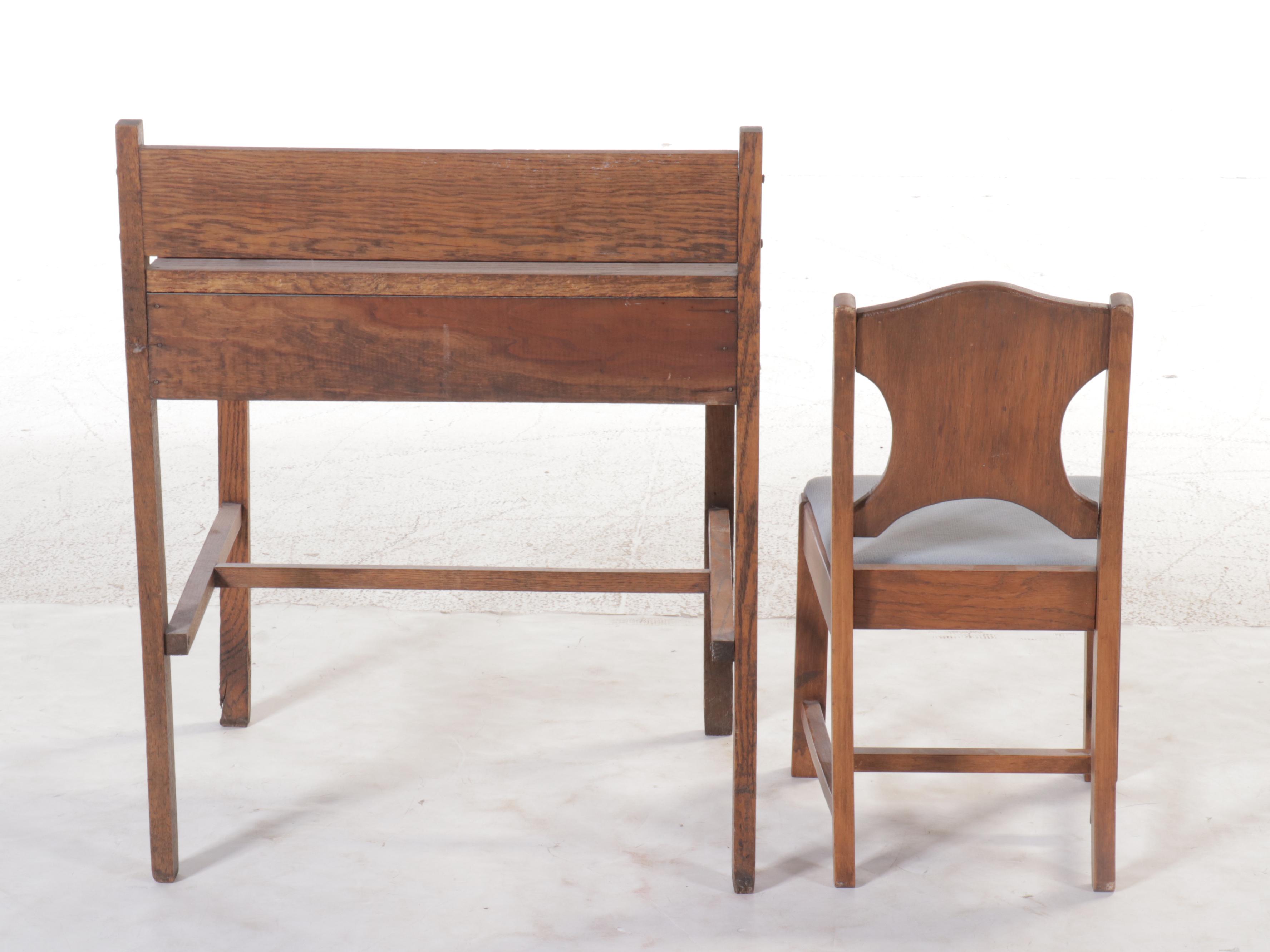 Oak Student Desk and Chair, 20th Century