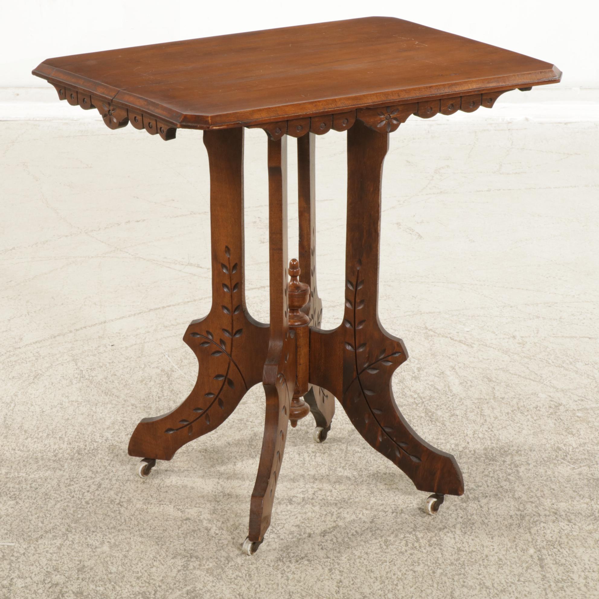 Victorian Eastlake Style Side Table with Carved Decorations, Late 19th Century