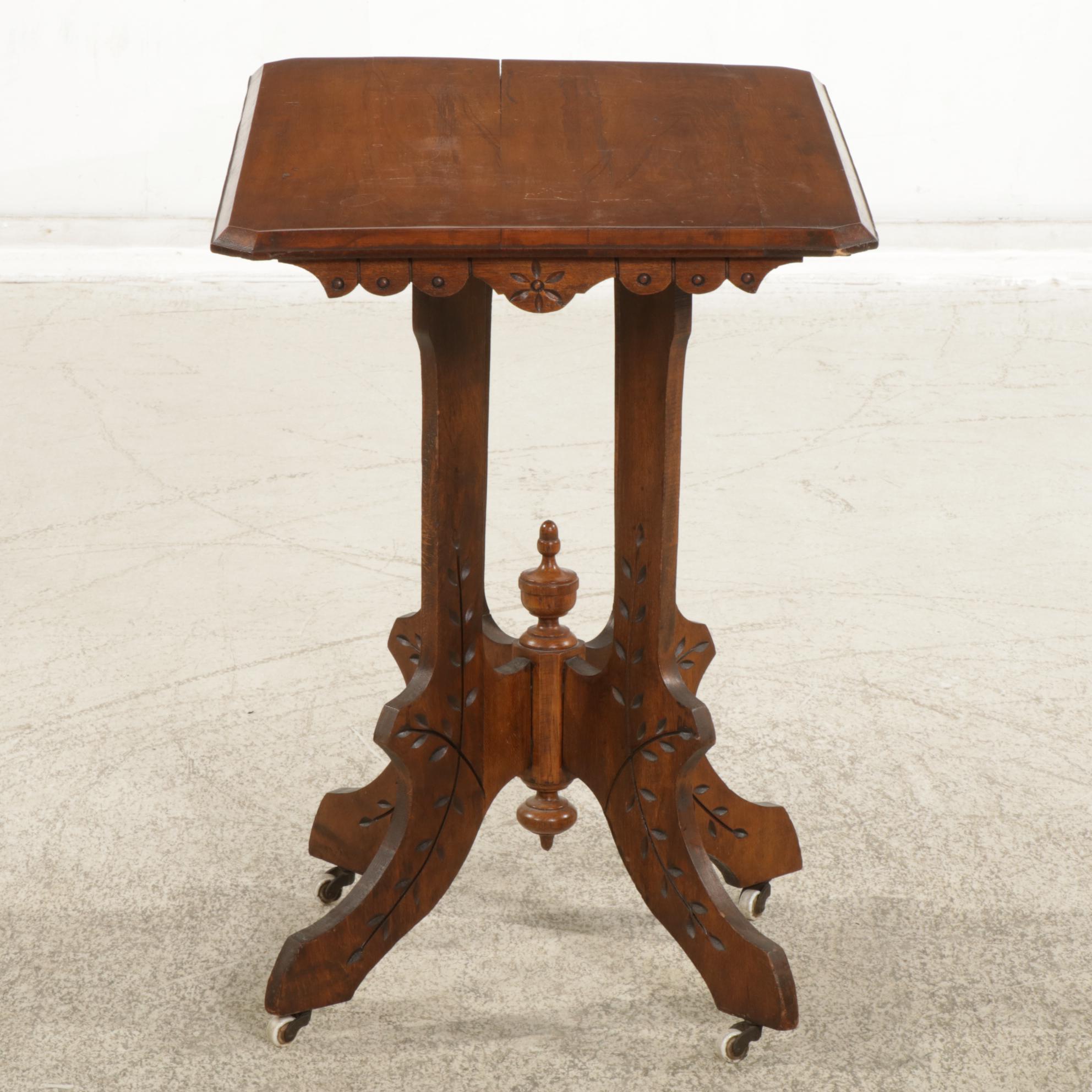 Victorian Eastlake Style Side Table with Carved Decorations, Late 19th Century