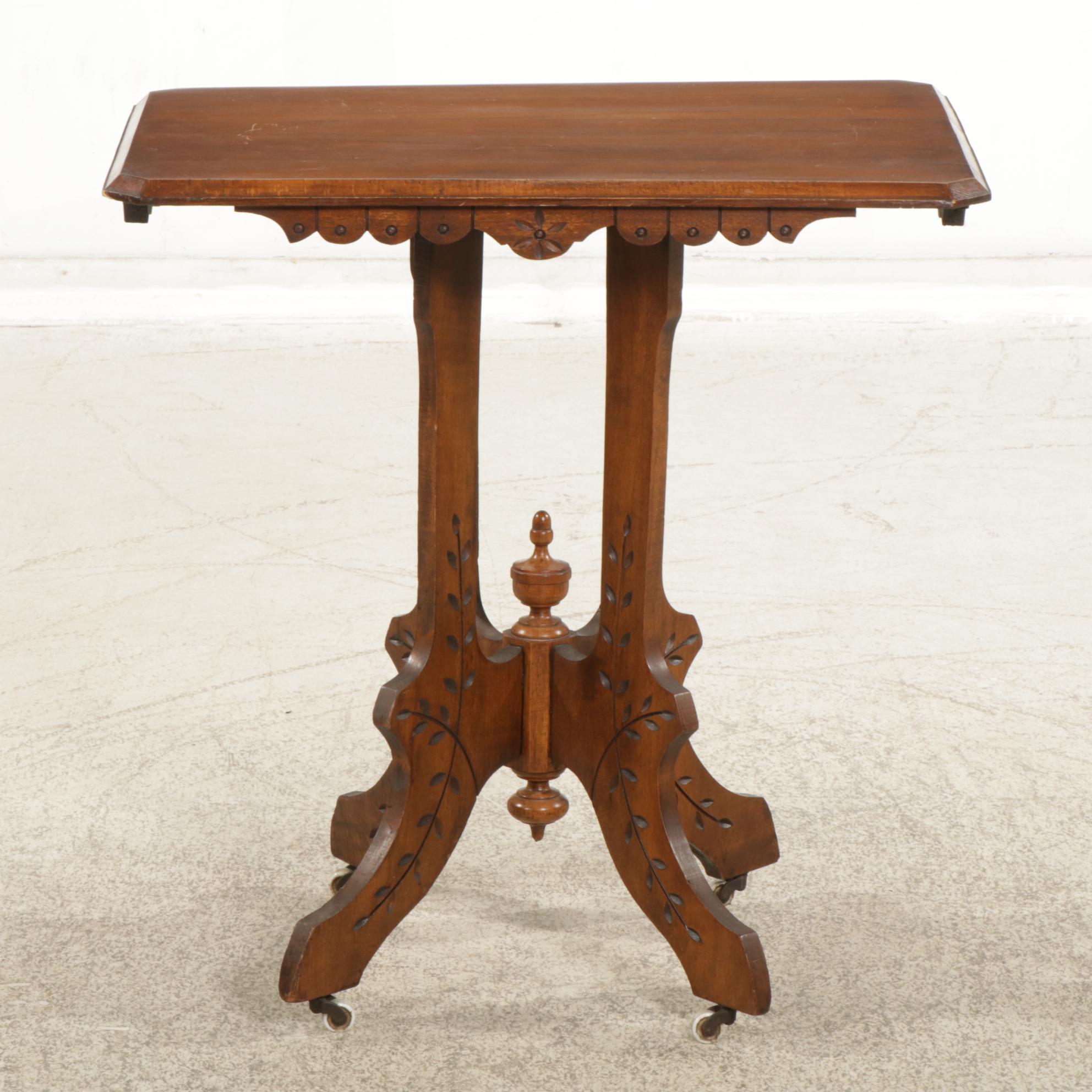 Victorian Eastlake Style Side Table with Carved Decorations, Late 19th Century