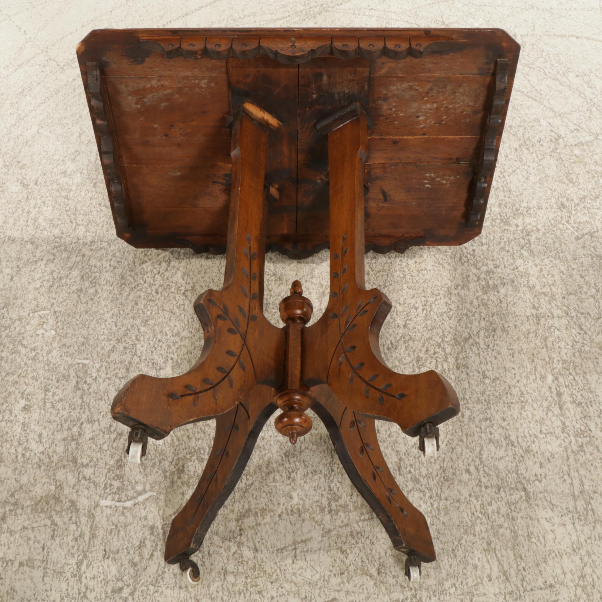 Victorian Eastlake Style Side Table with Carved Decorations, Late 19th Century