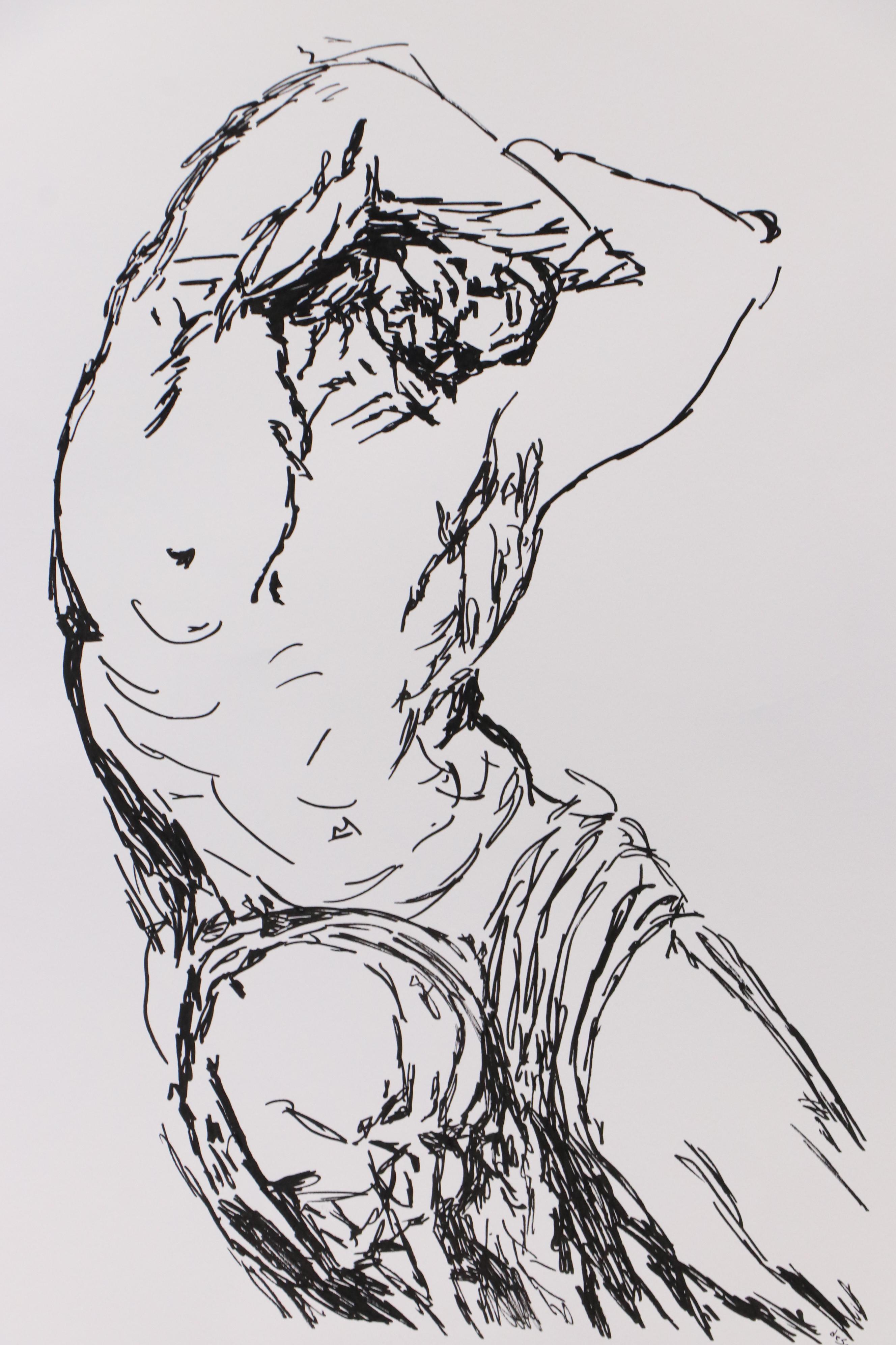 deSanto Stylized Figural Stylized Ink Drawing "The Quiet Collapse," 2025