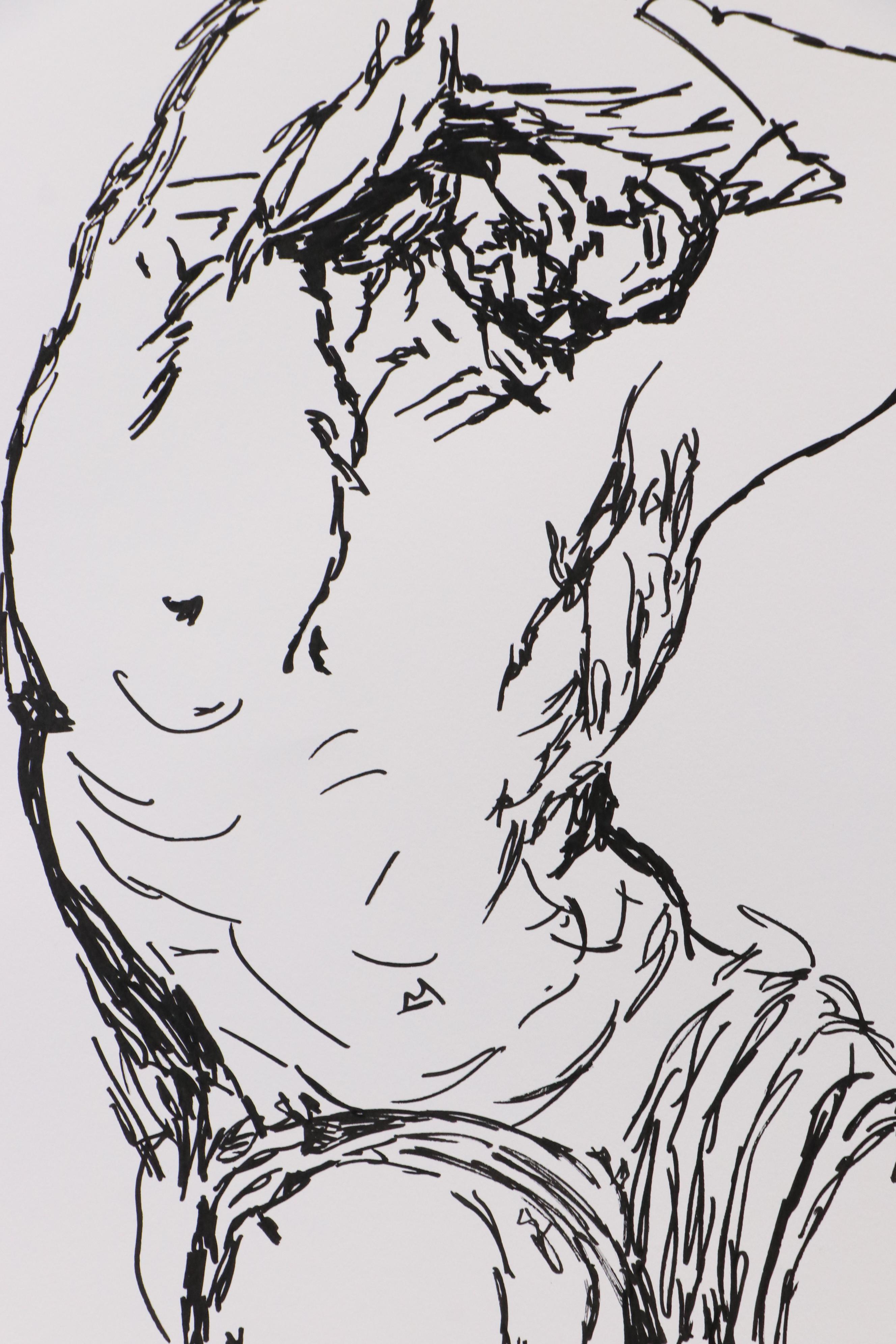 deSanto Stylized Figural Stylized Ink Drawing "The Quiet Collapse," 2025