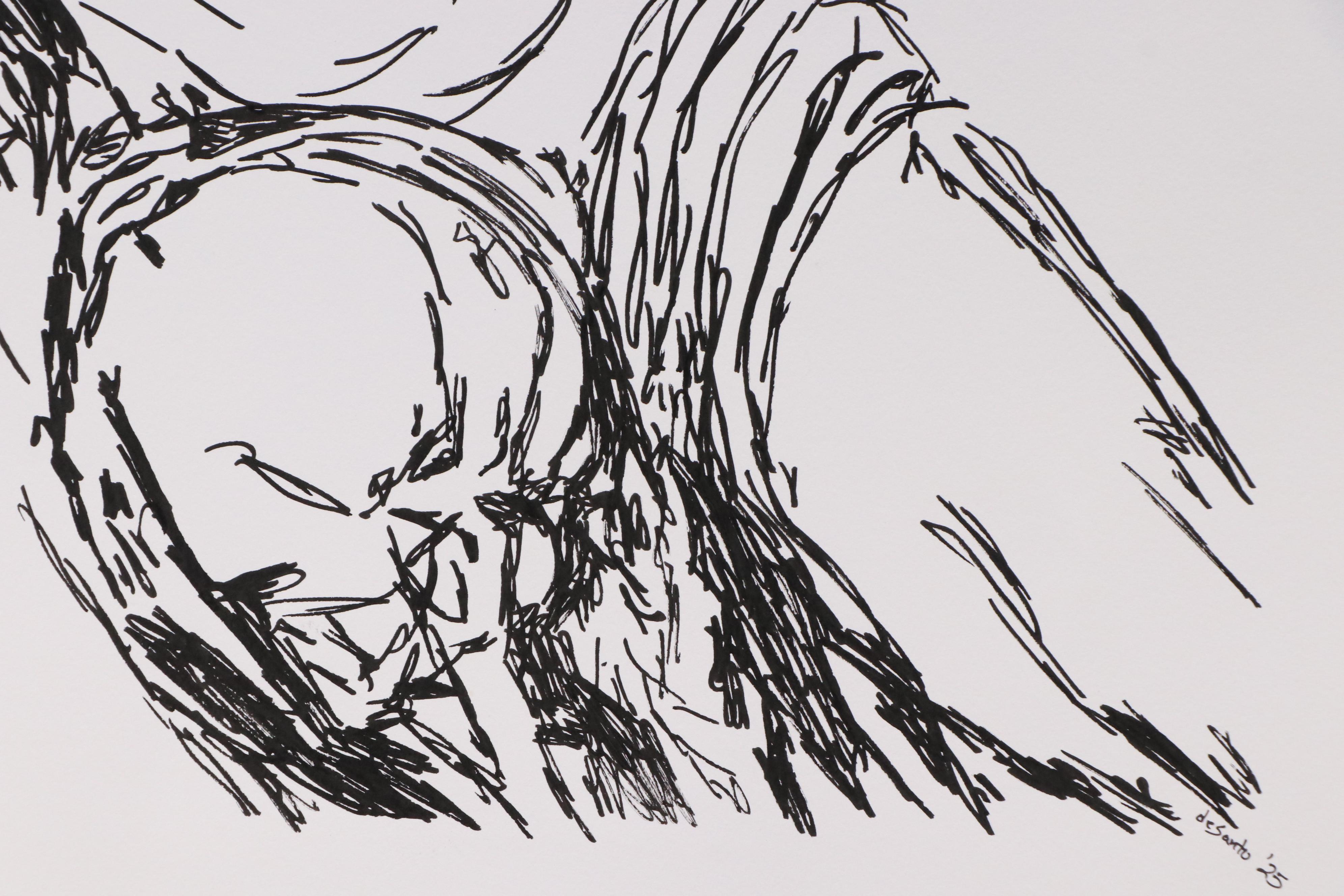 deSanto Stylized Figural Stylized Ink Drawing "The Quiet Collapse," 2025