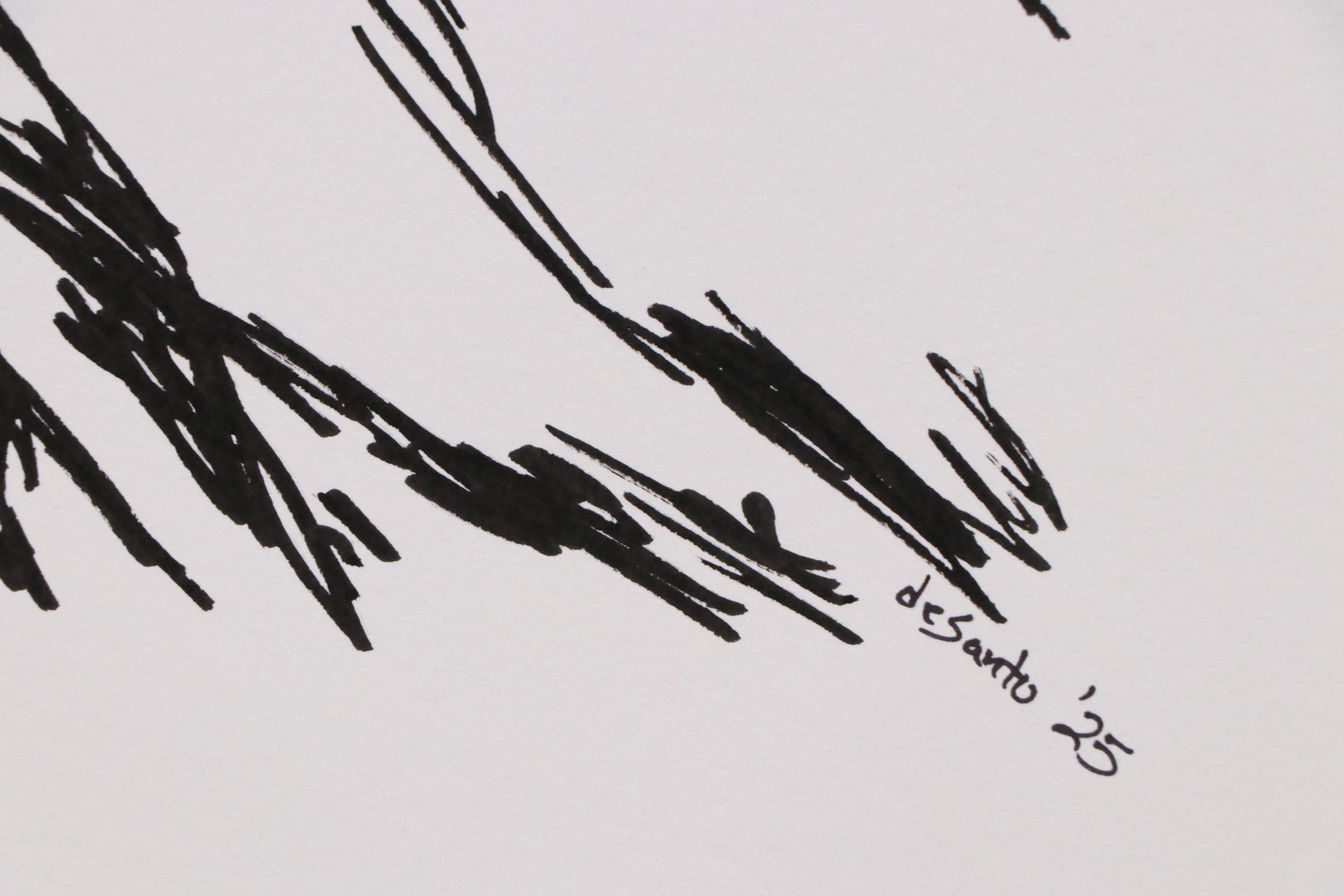 deSanto Stylized Figural Stylized Ink Drawing "The Quiet Collapse," 2025