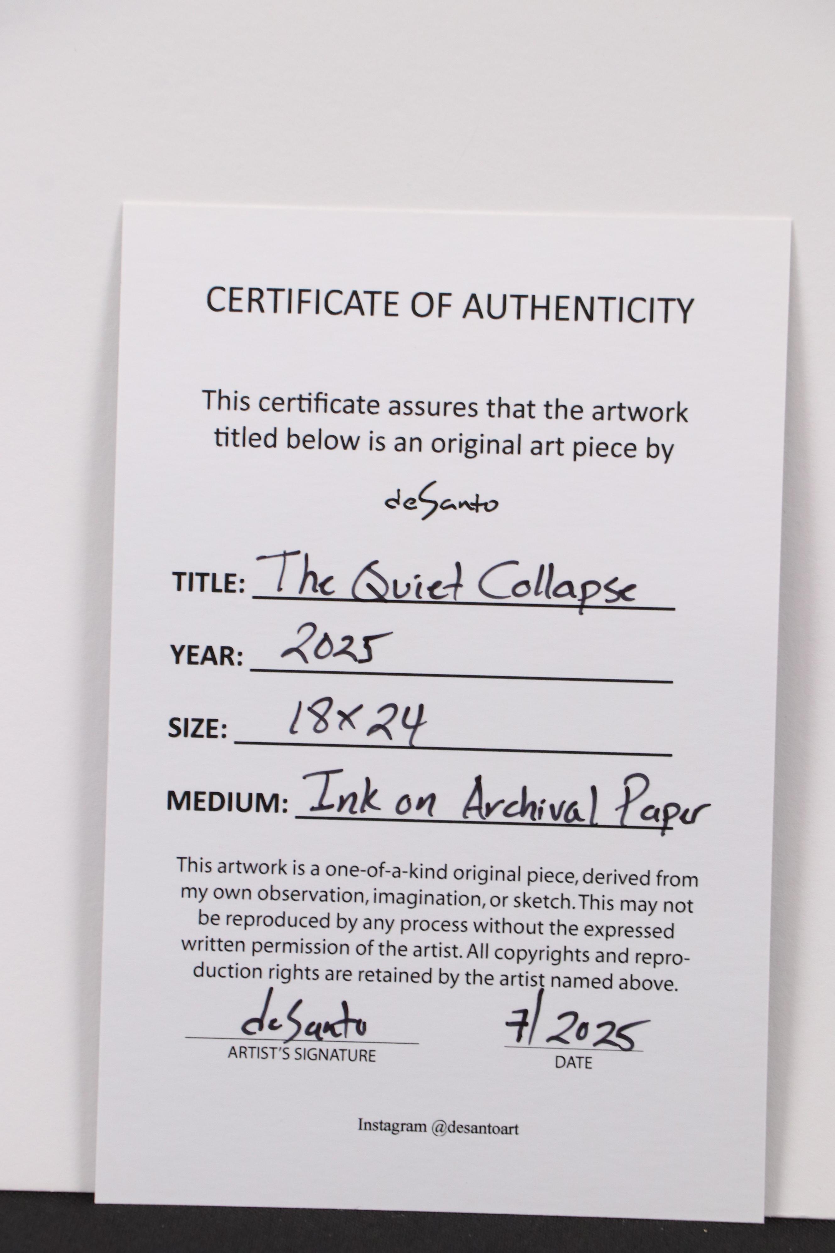 deSanto Stylized Figural Stylized Ink Drawing "The Quiet Collapse," 2025