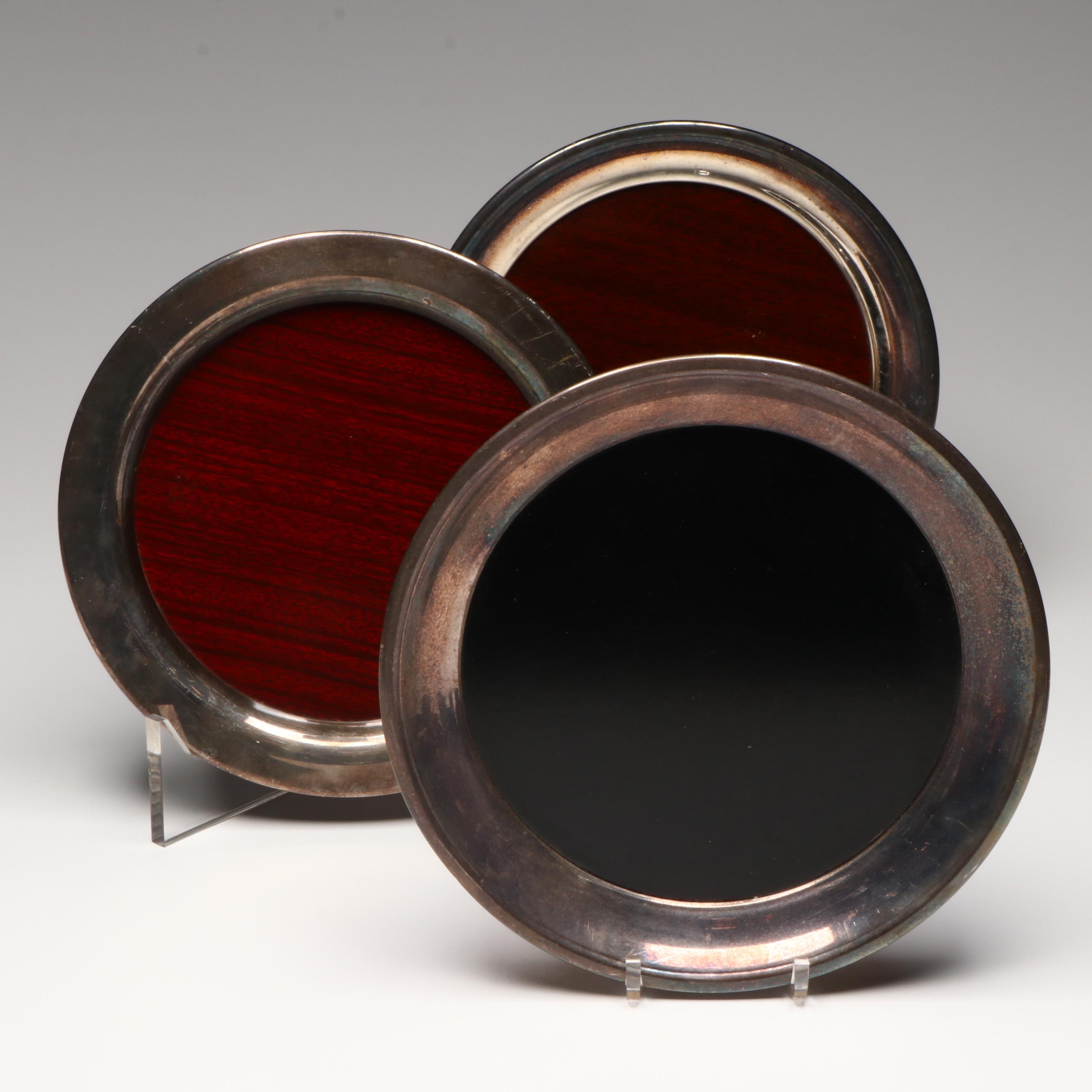 F. B. Rogers and Wm. Rogers Silver Rimmed Round Trays, Mid to Late 20th Century