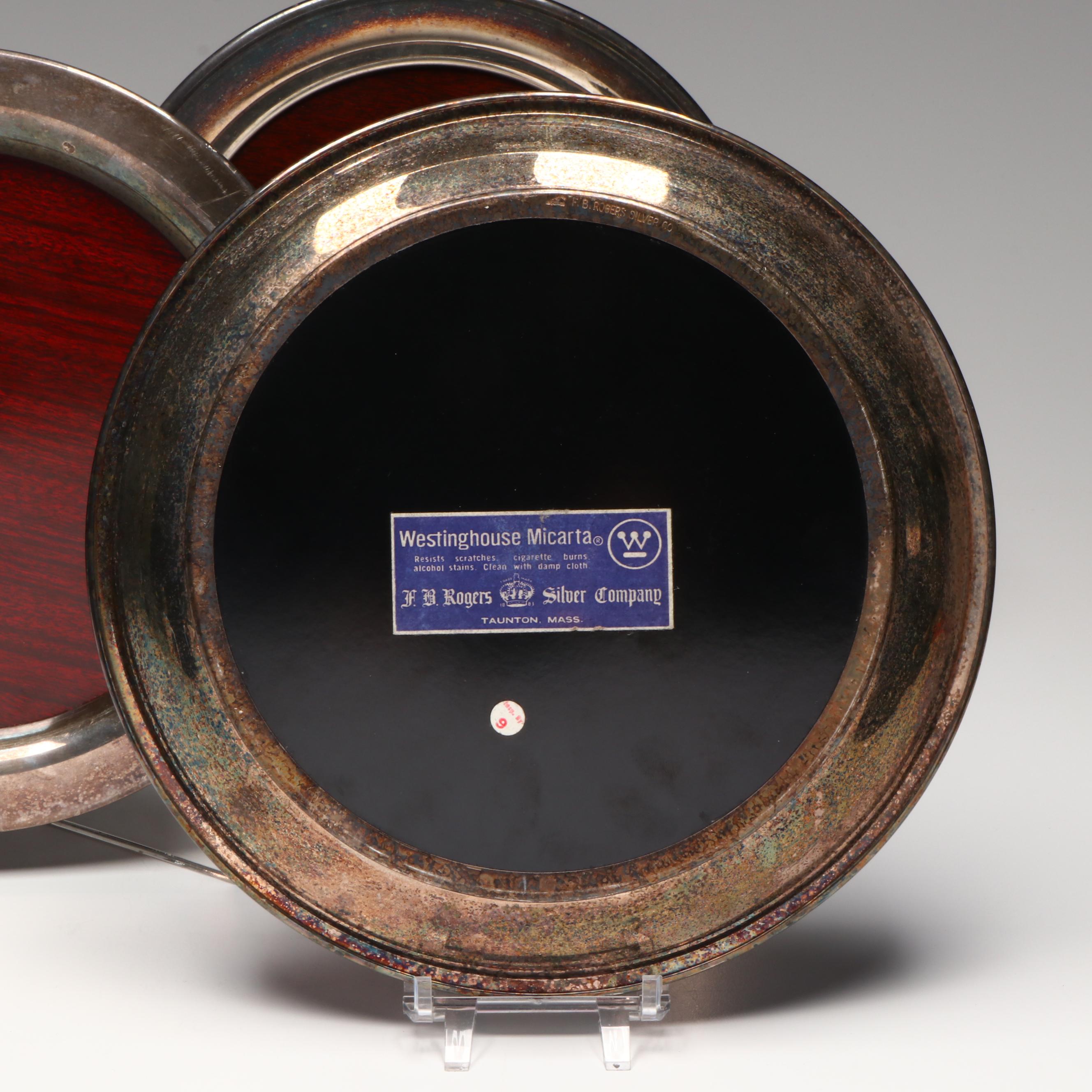 F. B. Rogers and Wm. Rogers Silver Rimmed Round Trays, Mid to Late 20th Century