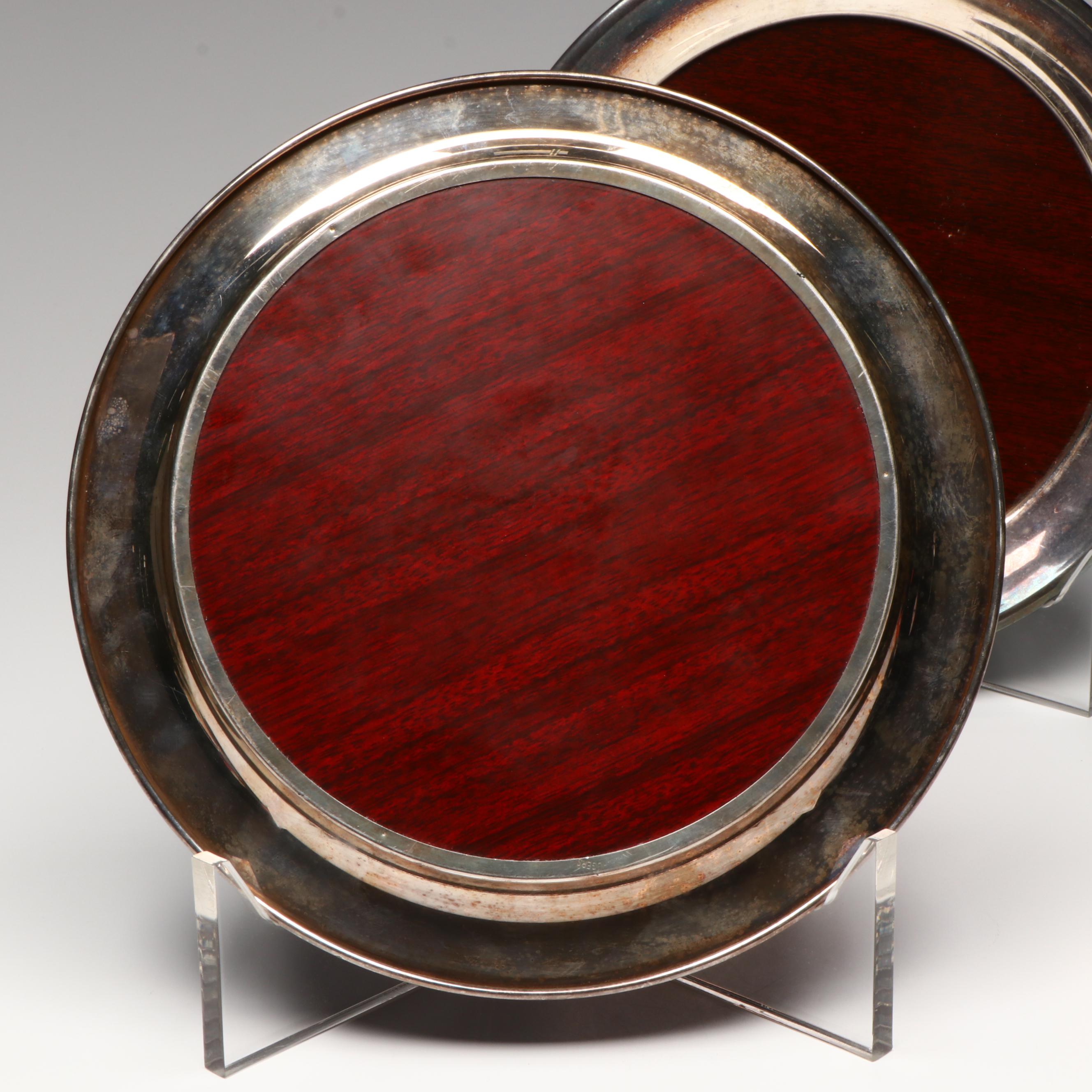 F. B. Rogers and Wm. Rogers Silver Rimmed Round Trays, Mid to Late 20th Century