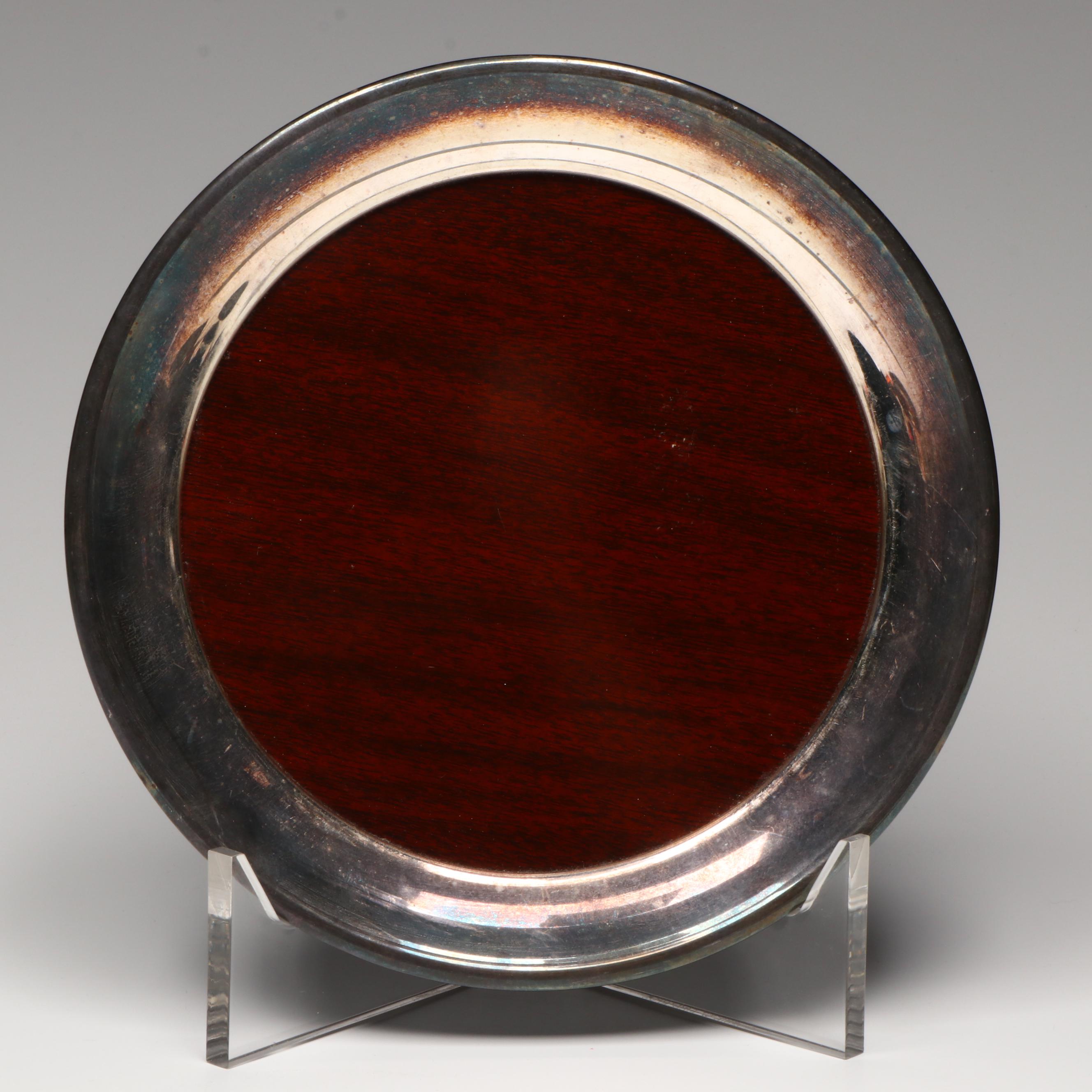 F. B. Rogers and Wm. Rogers Silver Rimmed Round Trays, Mid to Late 20th Century