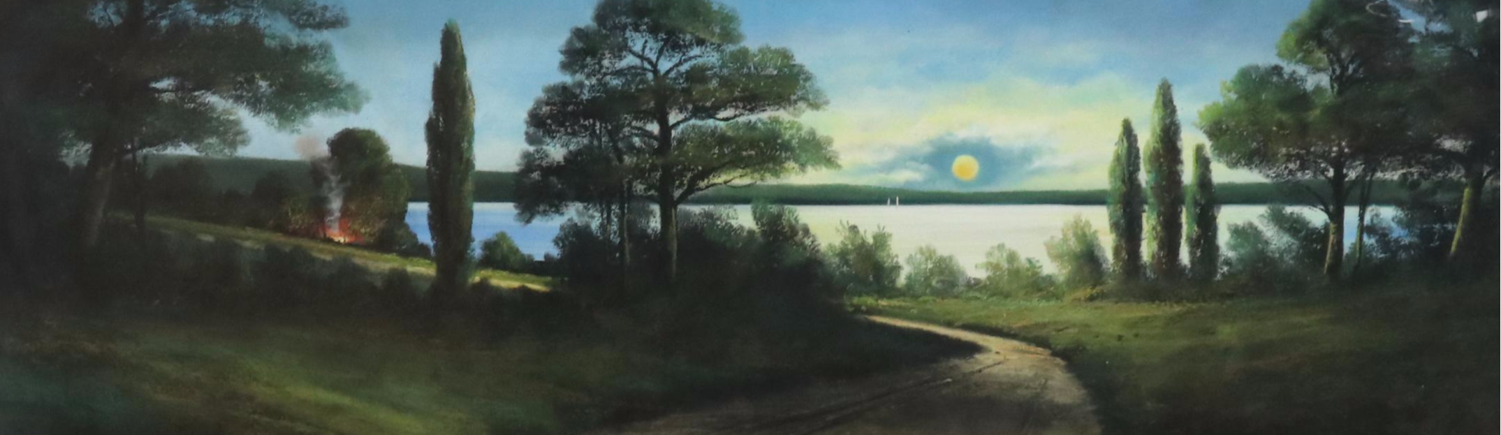 Andrew Gunderson Oil Pastel Drawing of Nocturne Campfire by River