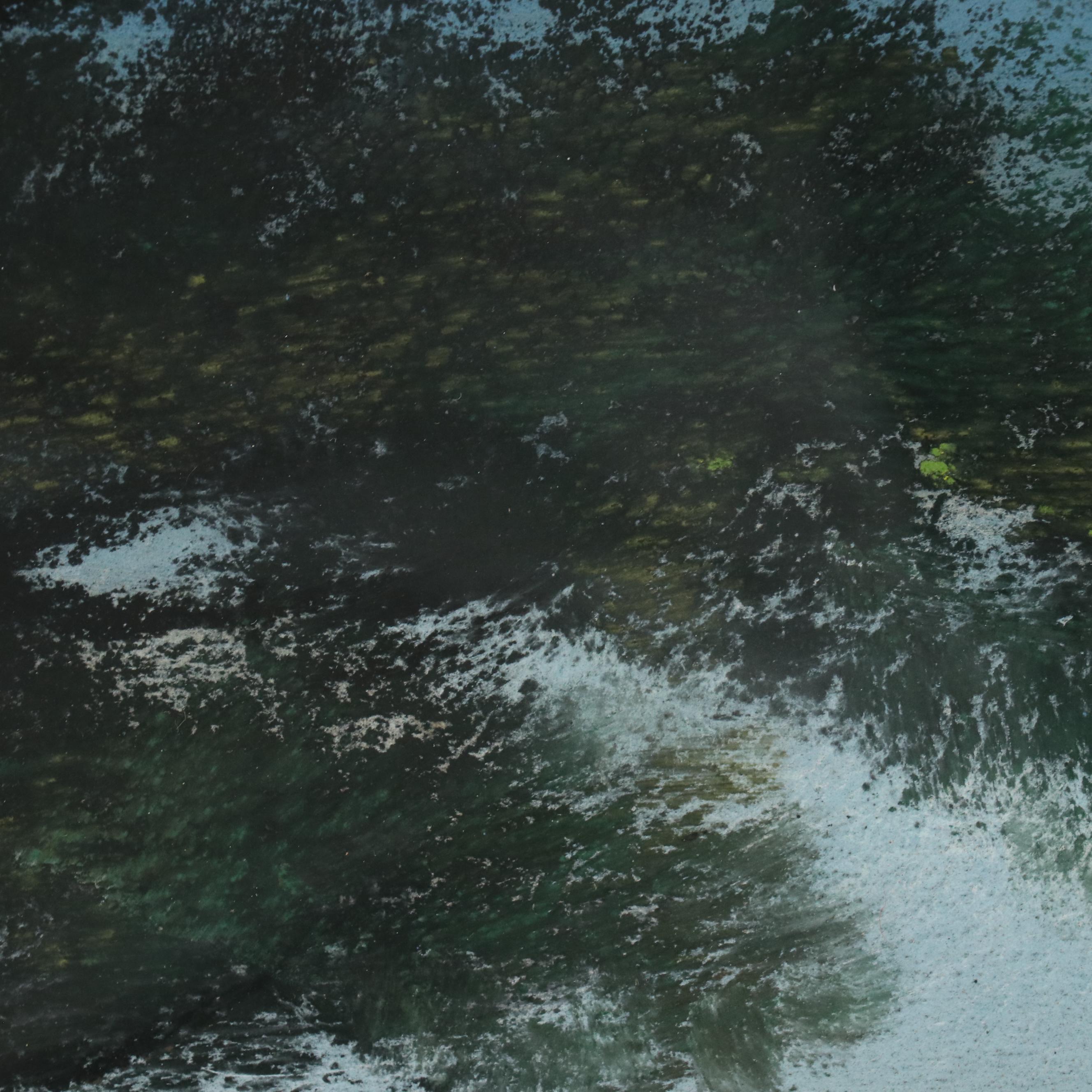 Andrew Gunderson Oil Pastel Drawing of Nocturne Campfire by River