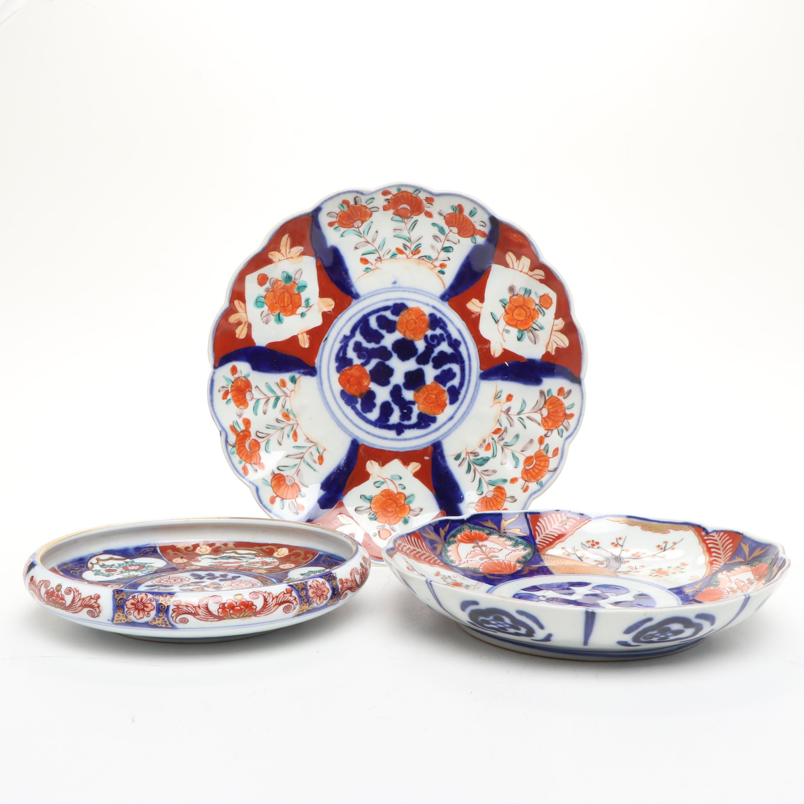 Japanese Porcelain Imari Charger and Low Bowls