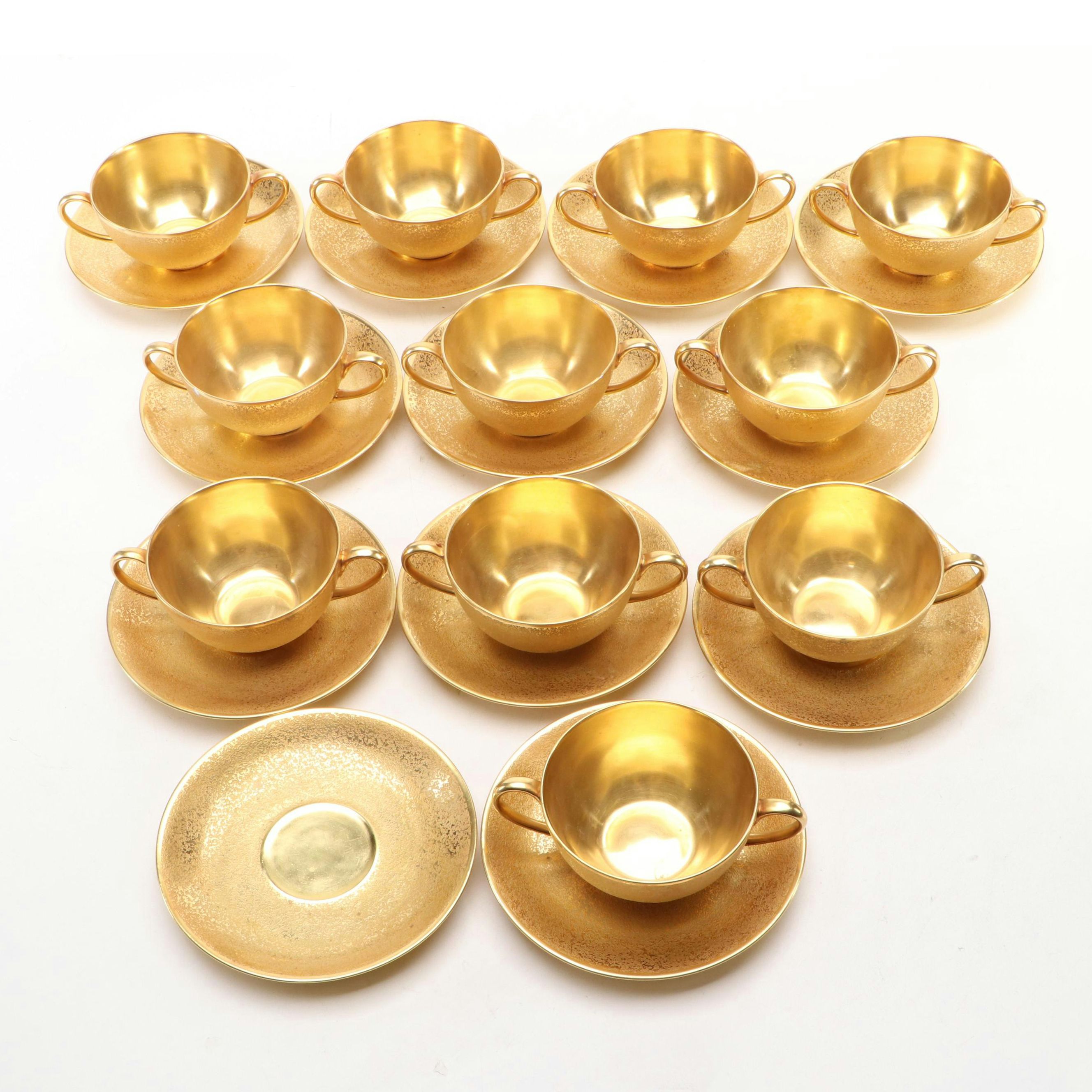 Rosenthal Gilded Porcelain Cream Soup Bowls and Saucers, Early to Mid-20th C.