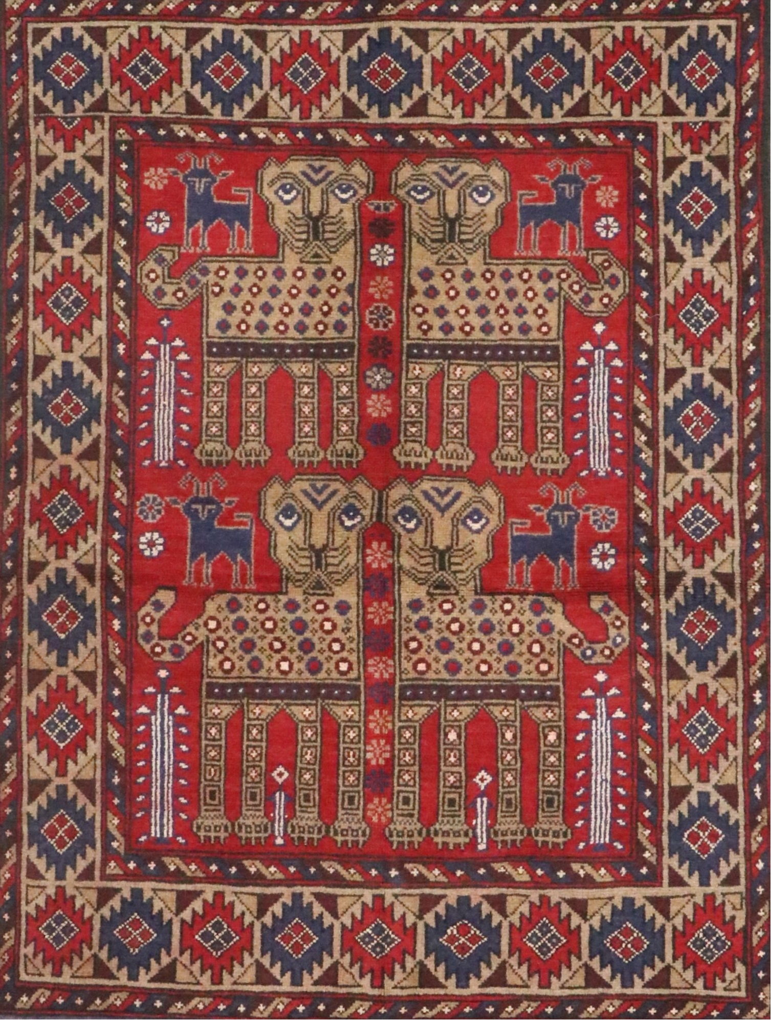 4'2 x 6'7 Hand-Knotted Afghan Pictorial Area Rug