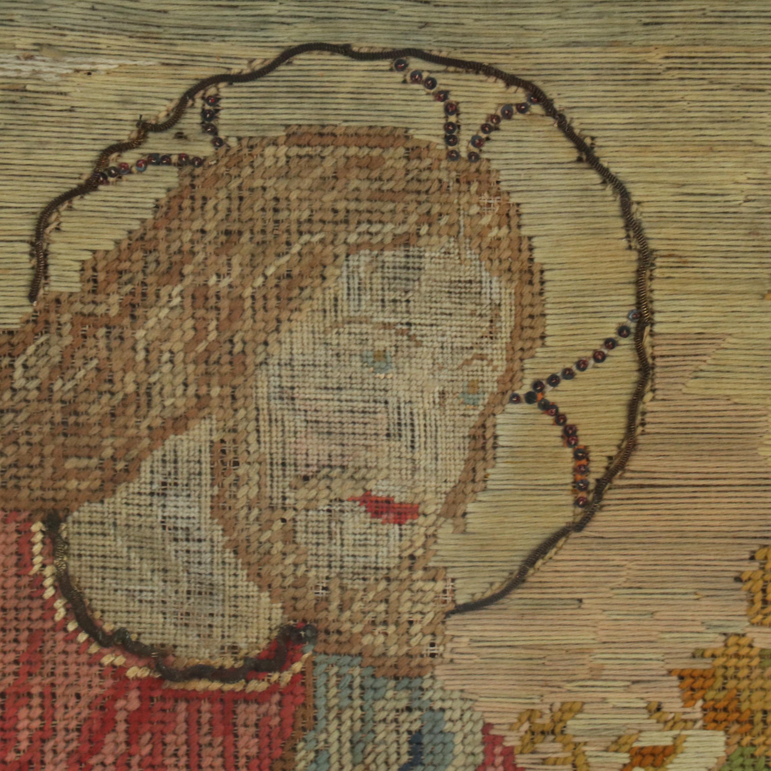 Victorian Needlework Tapestry of Jesus as Shepherd