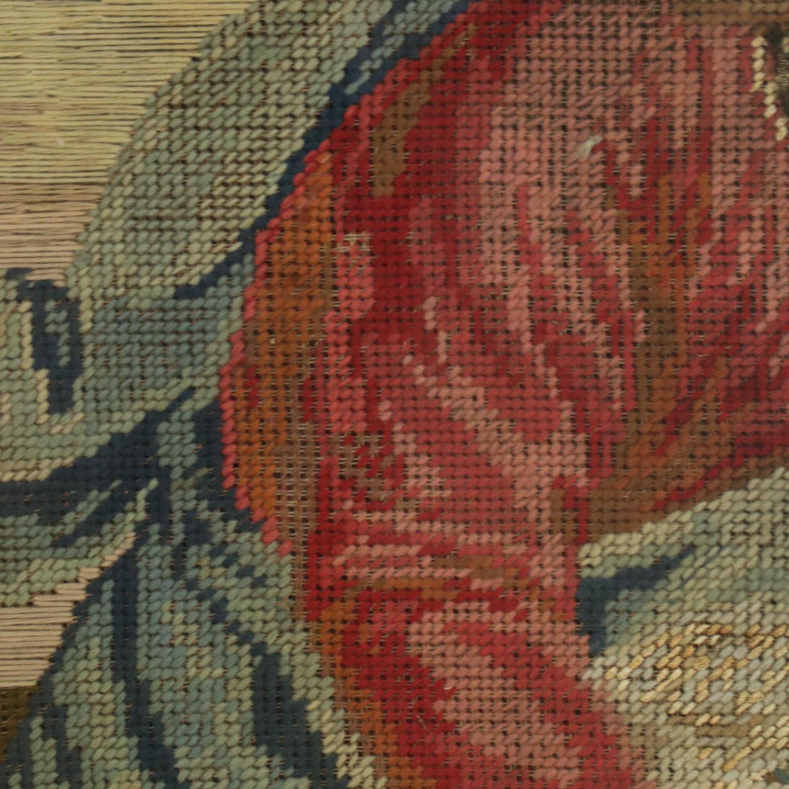 Victorian Needlework Tapestry of Jesus as Shepherd