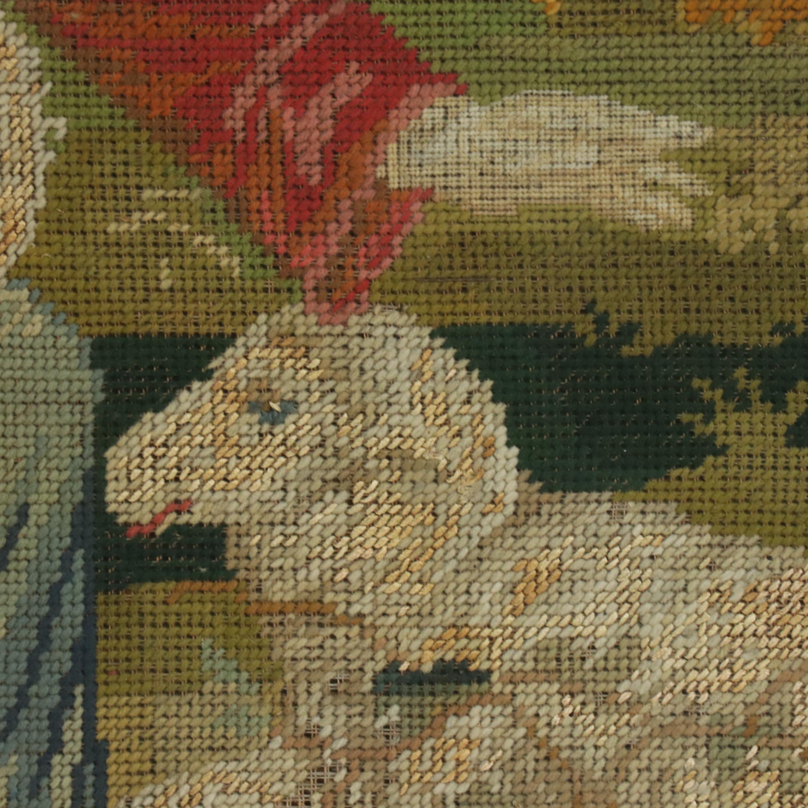 Victorian Needlework Tapestry of Jesus as Shepherd