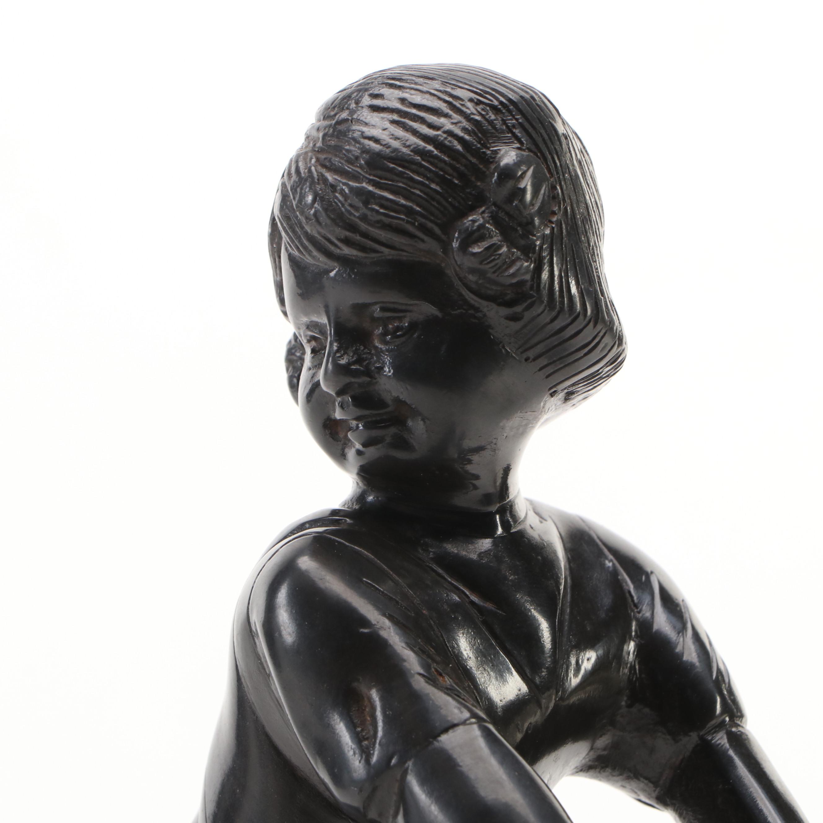 Reproduction Cast Bronze Sculpture After Juan Clara of Child Standing on Chair