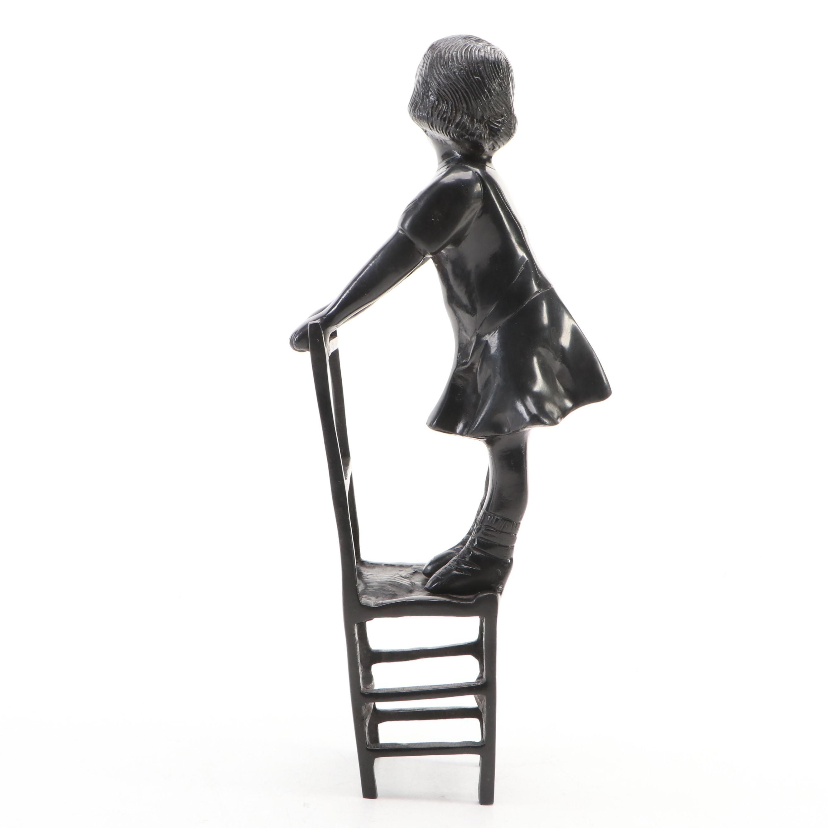 Reproduction Cast Bronze Sculpture After Juan Clara of Child Standing on Chair